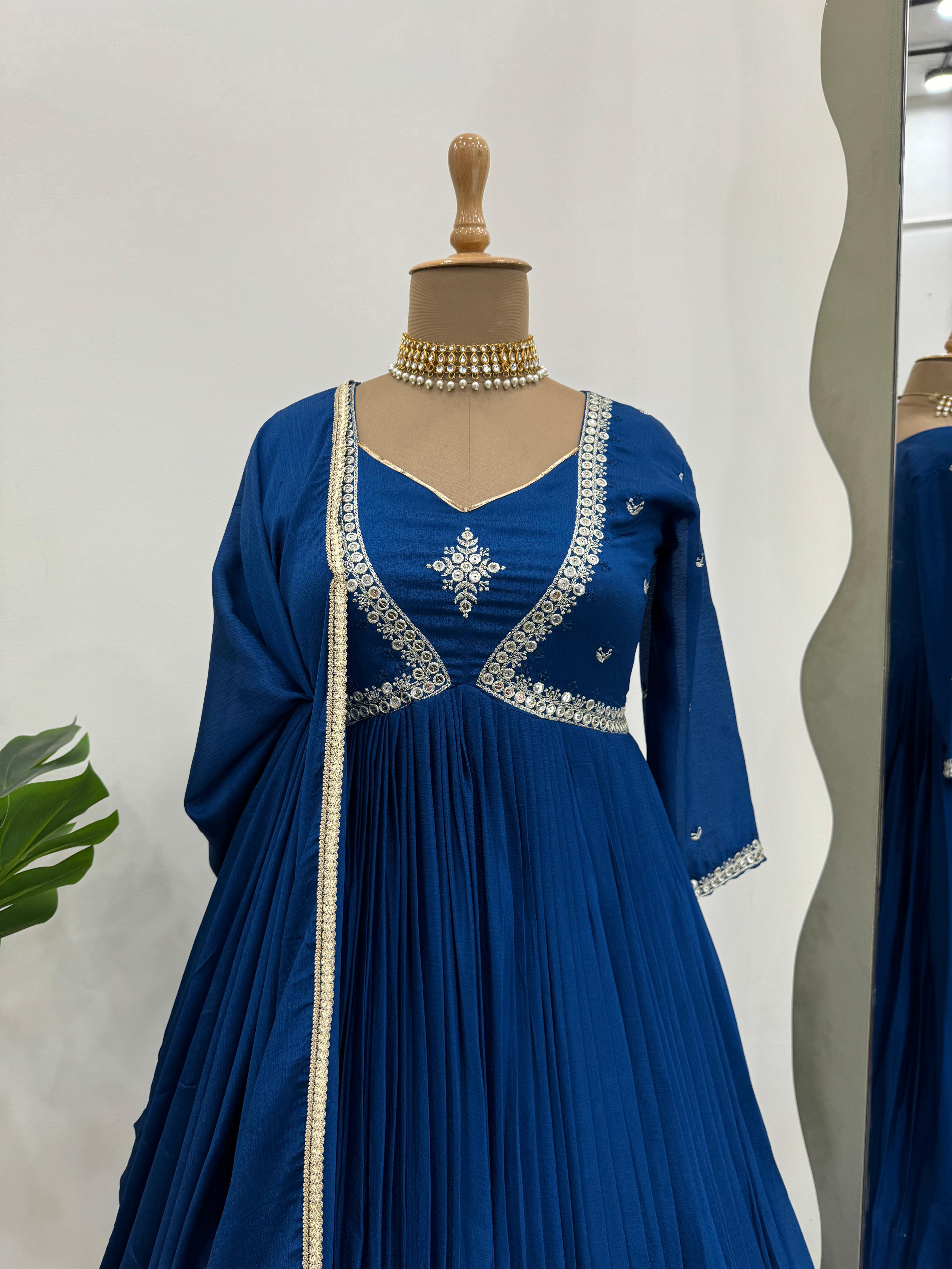 Mesmerizing Navy Blue Color Thread with Sequence Anarkali Gown