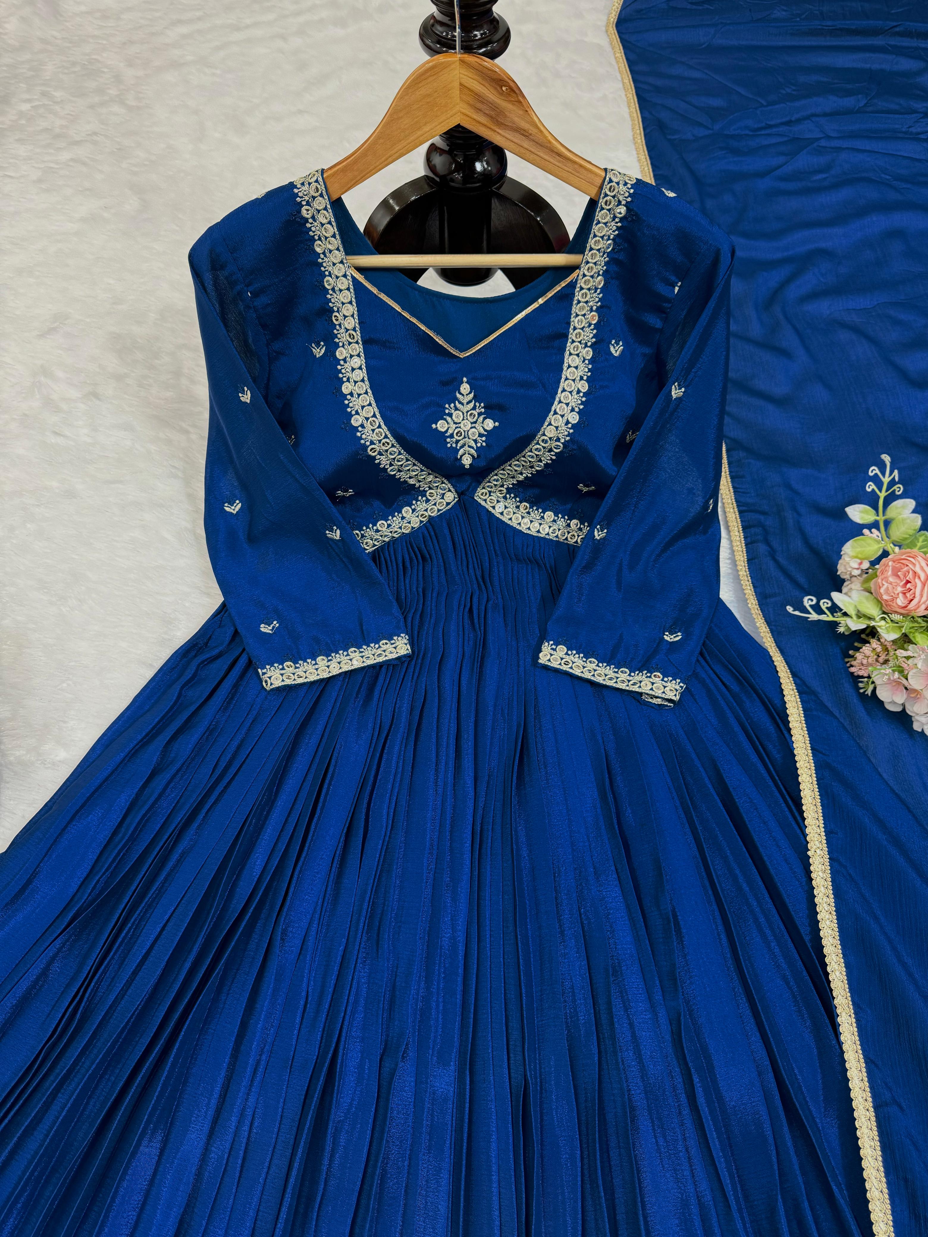 Mesmerizing Navy Blue Color Thread with Sequence Anarkali Gown