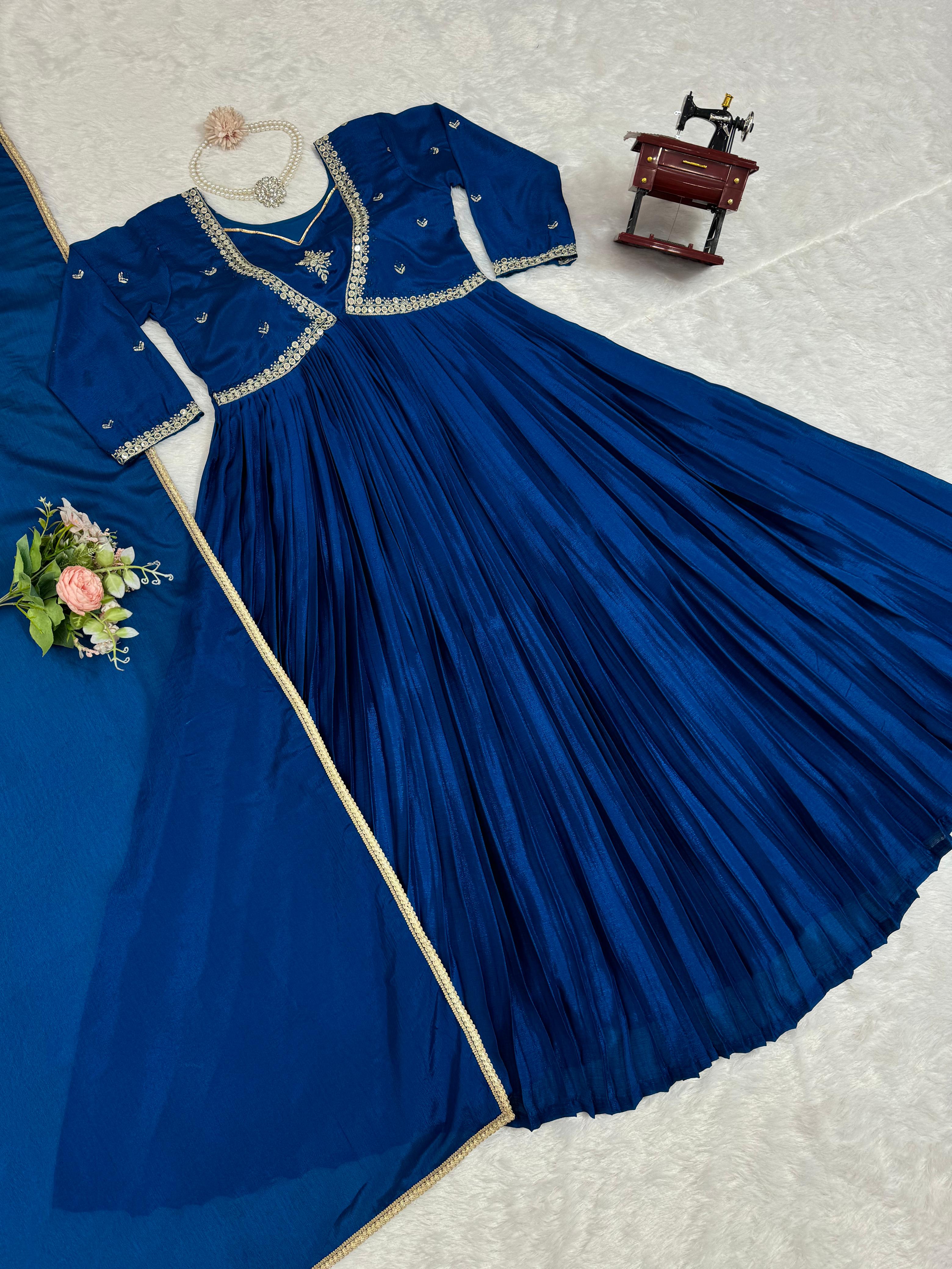 Mesmerizing Navy Blue Color Thread with Sequence Anarkali Gown