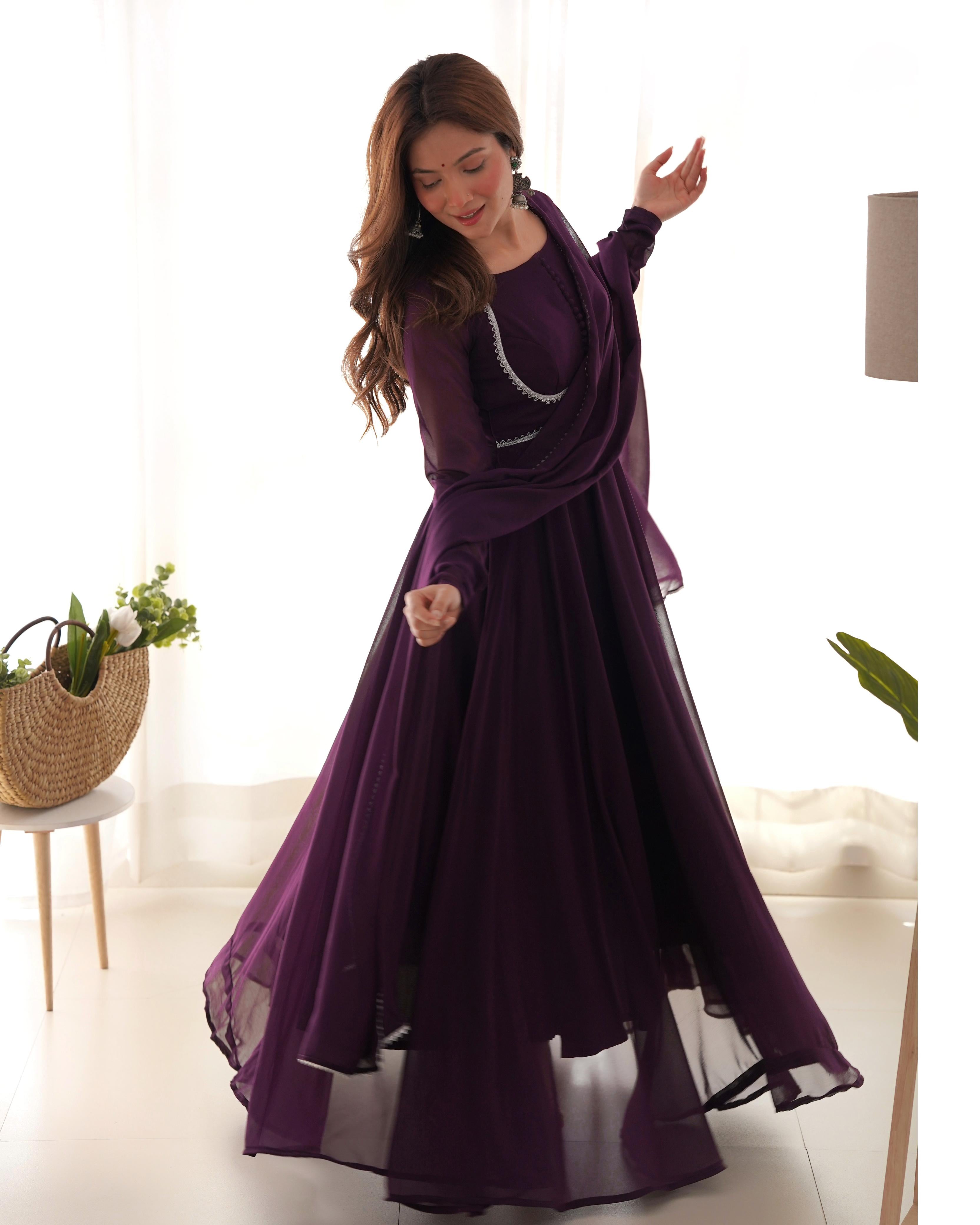 Gorgeous Purple Georgette Festival Wear Gown With Dupatta