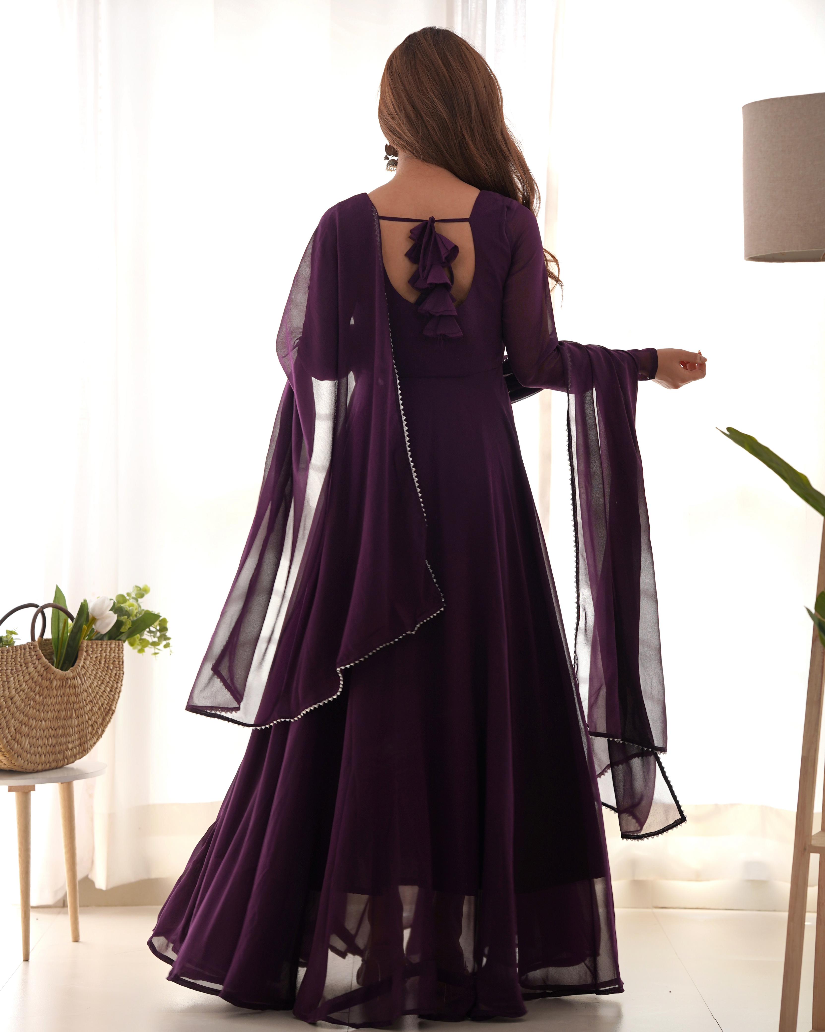 Gorgeous Purple Georgette Festival Wear Gown With Dupatta