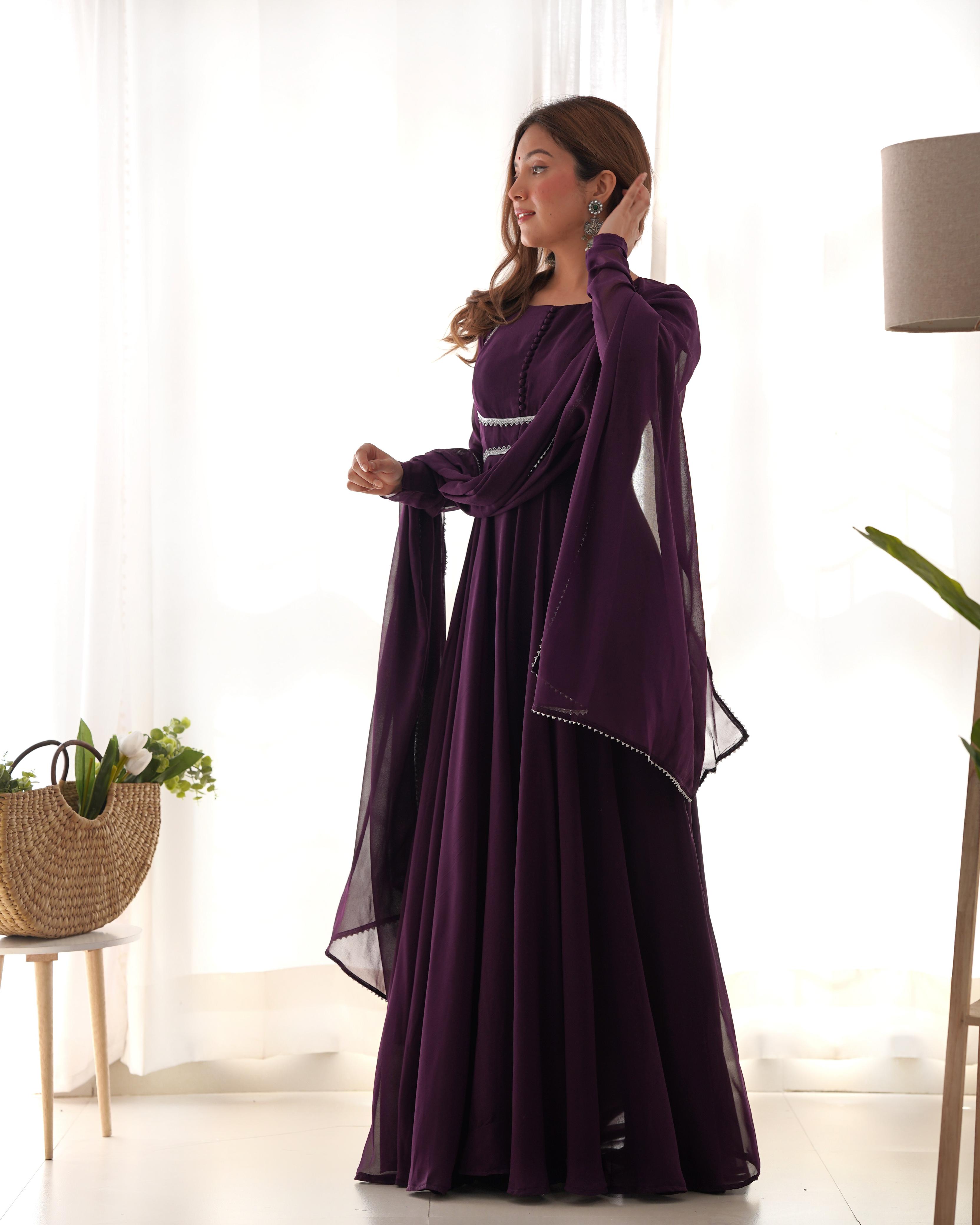 Gorgeous Purple Georgette Festival Wear Gown With Dupatta