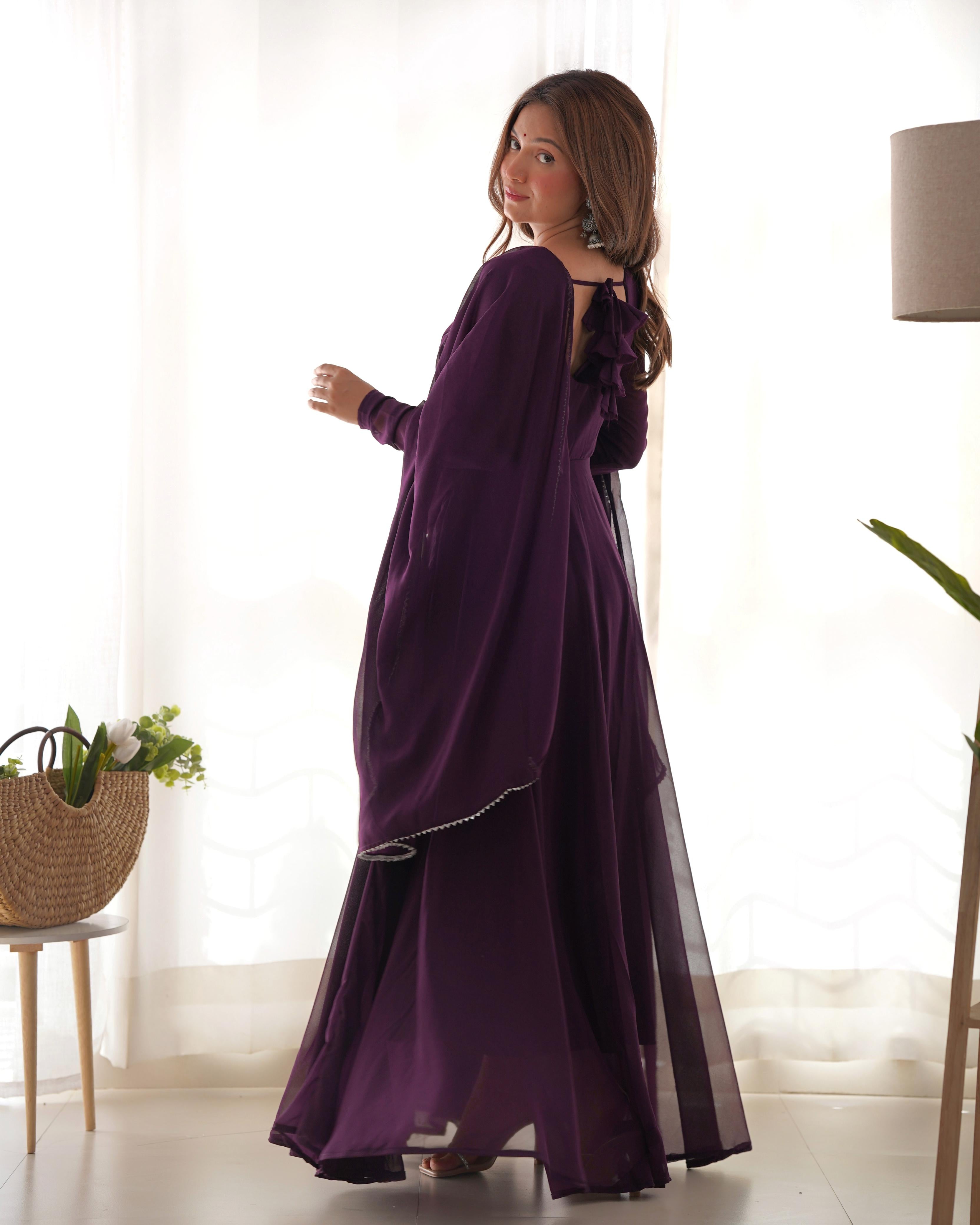 Gorgeous Purple Georgette Festival Wear Gown With Dupatta