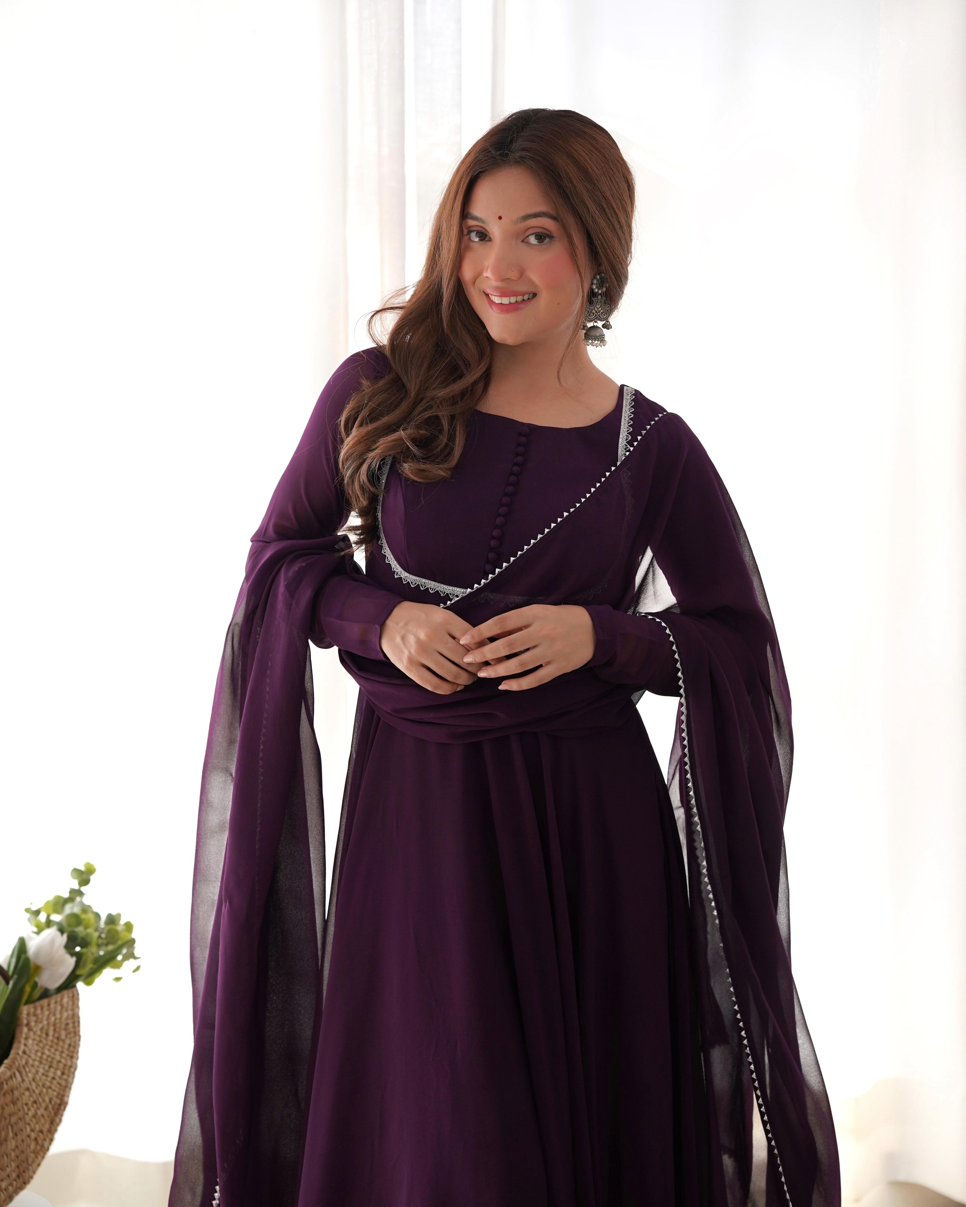 Gorgeous Purple Georgette Festival Wear Gown With Dupatta