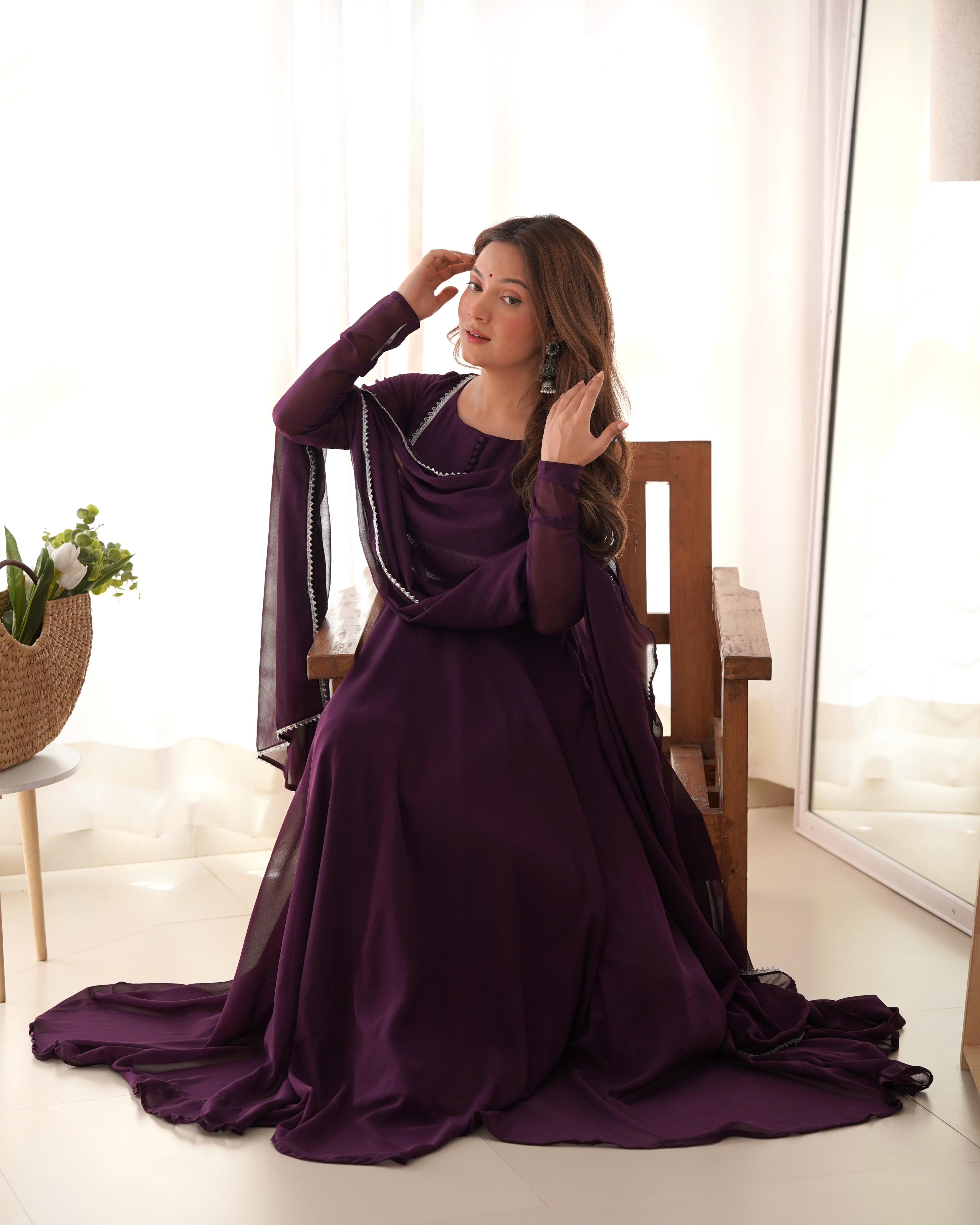 Gorgeous Purple Georgette Festival Wear Gown With Dupatta