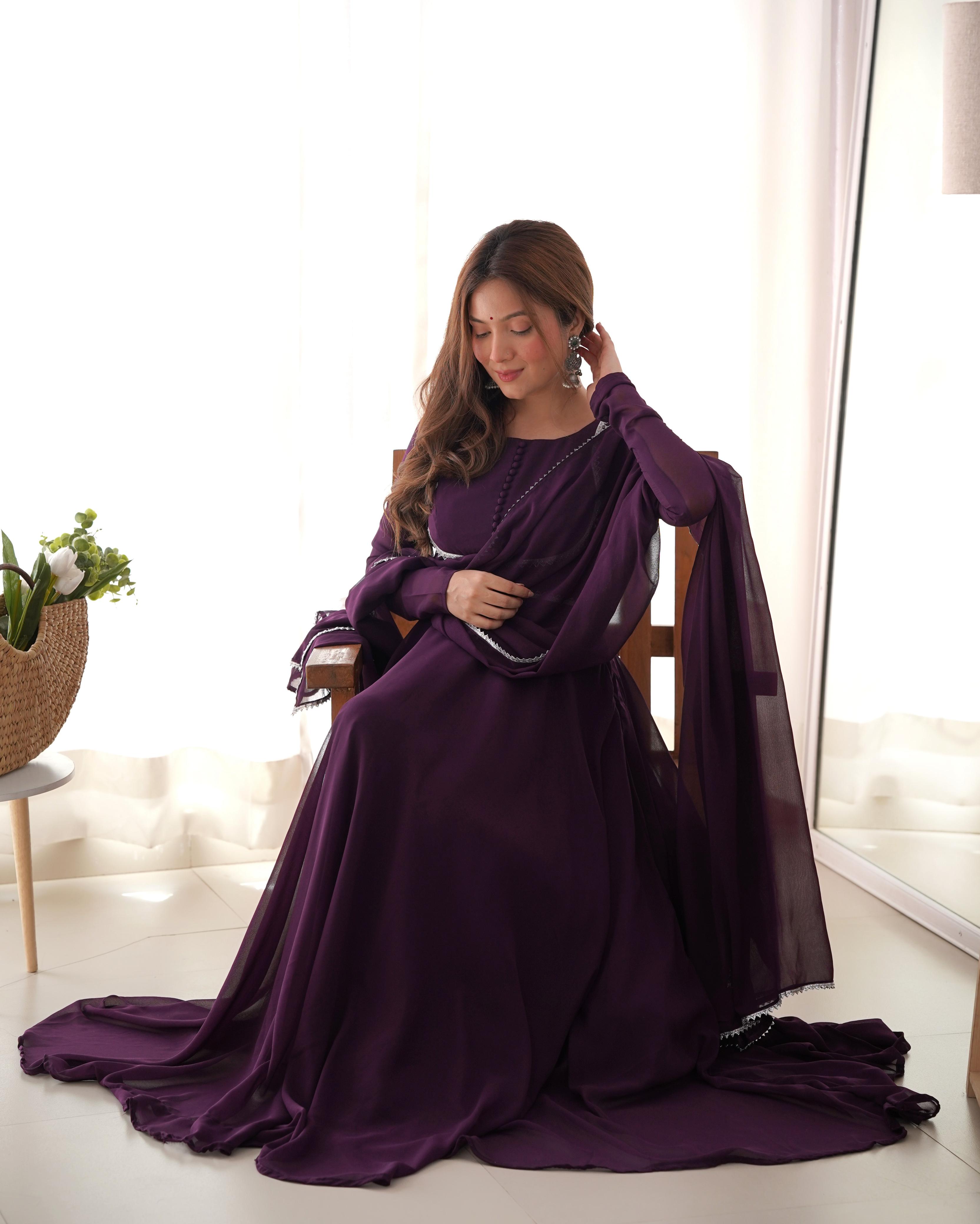 Gorgeous Purple Georgette Festival Wear Gown With Dupatta