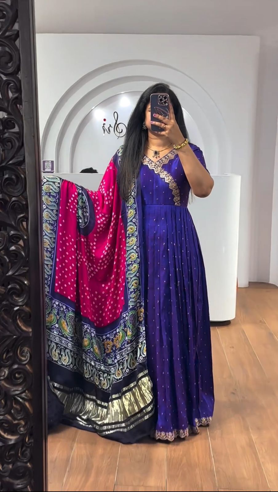 Purple Color South Indian Gown in Chinon With Embroidery and Sequence Work