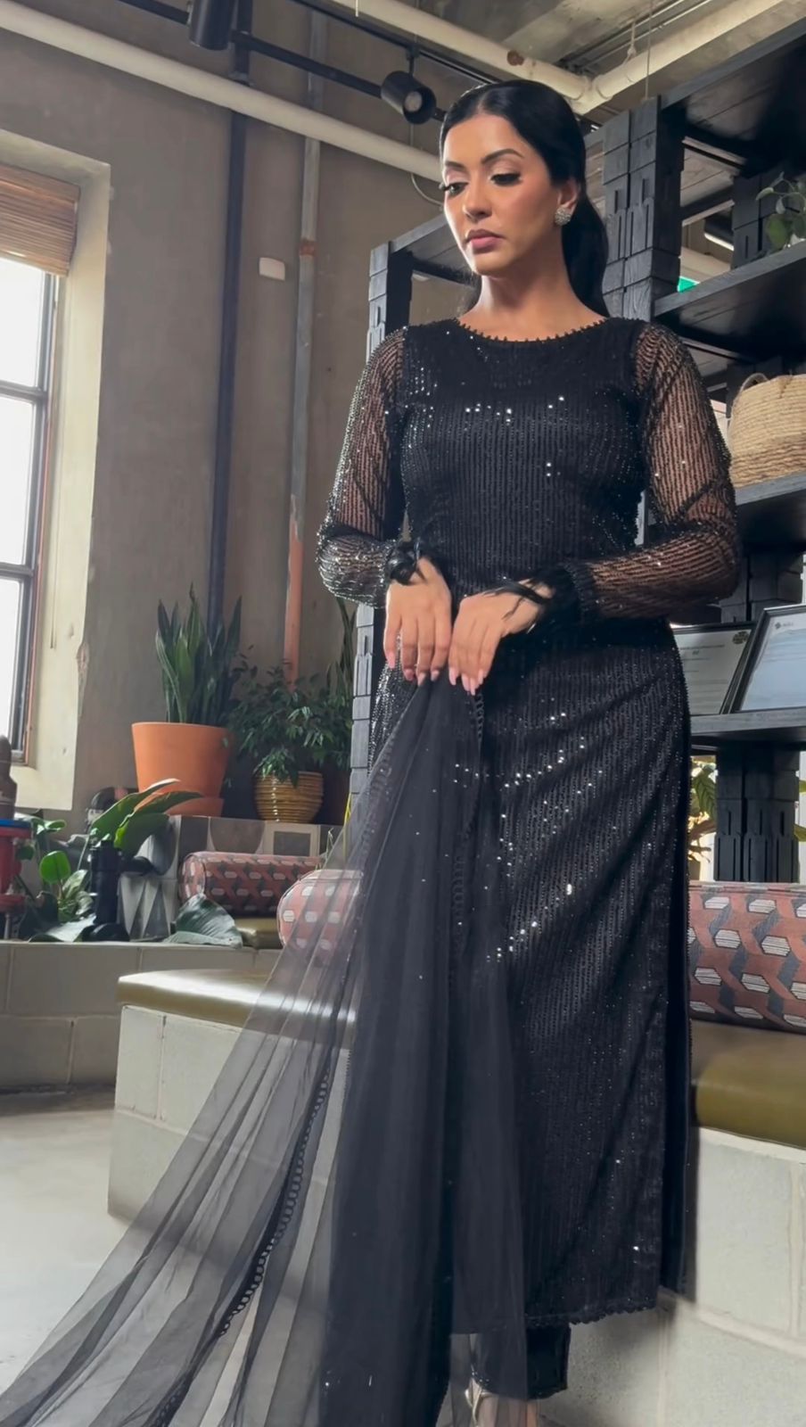 Black Color Heavy Sequence Work Shiny Party Wear Salwar Suit