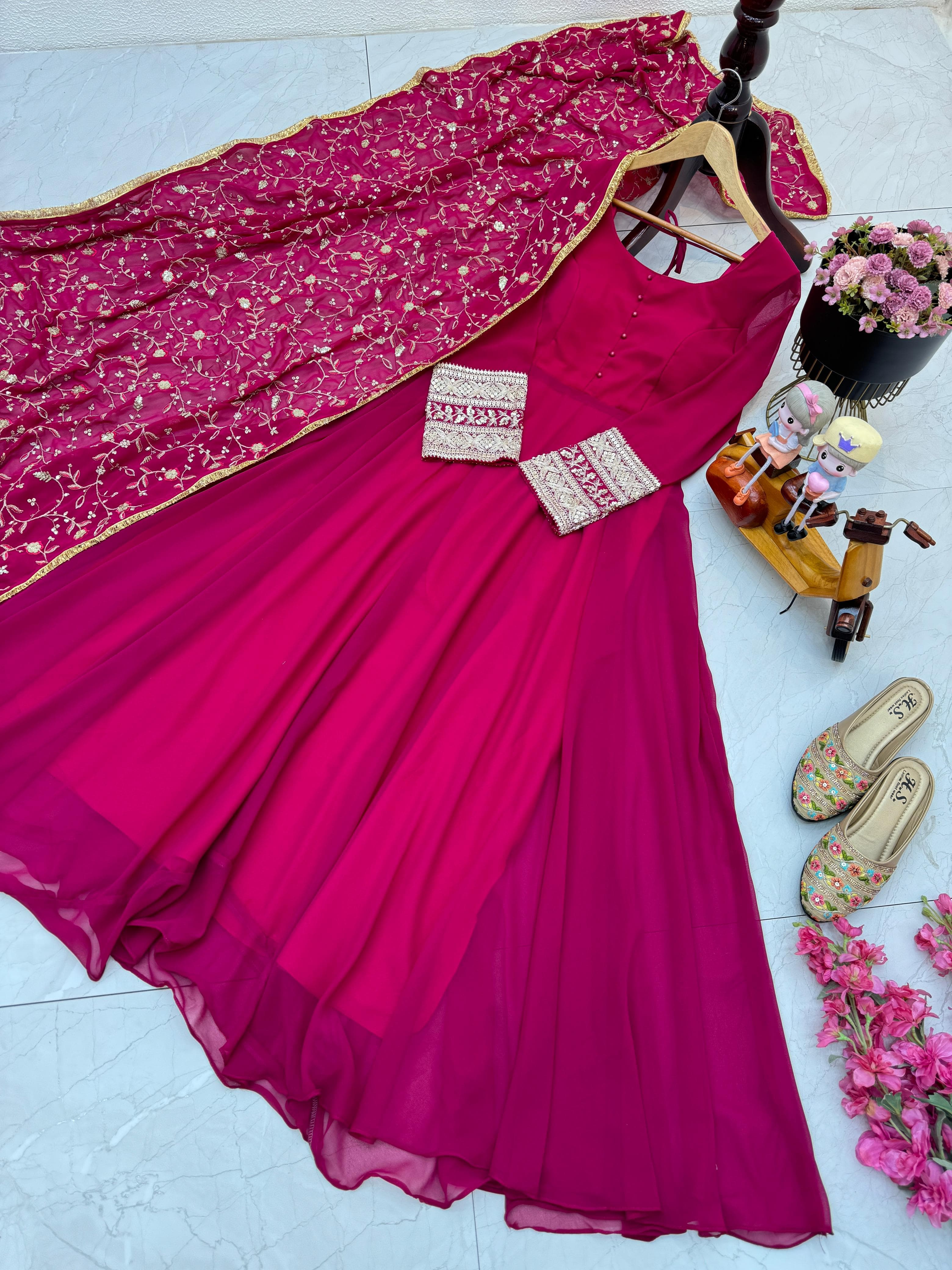 Beautiful Pink Color Georgette Party Wear Gown