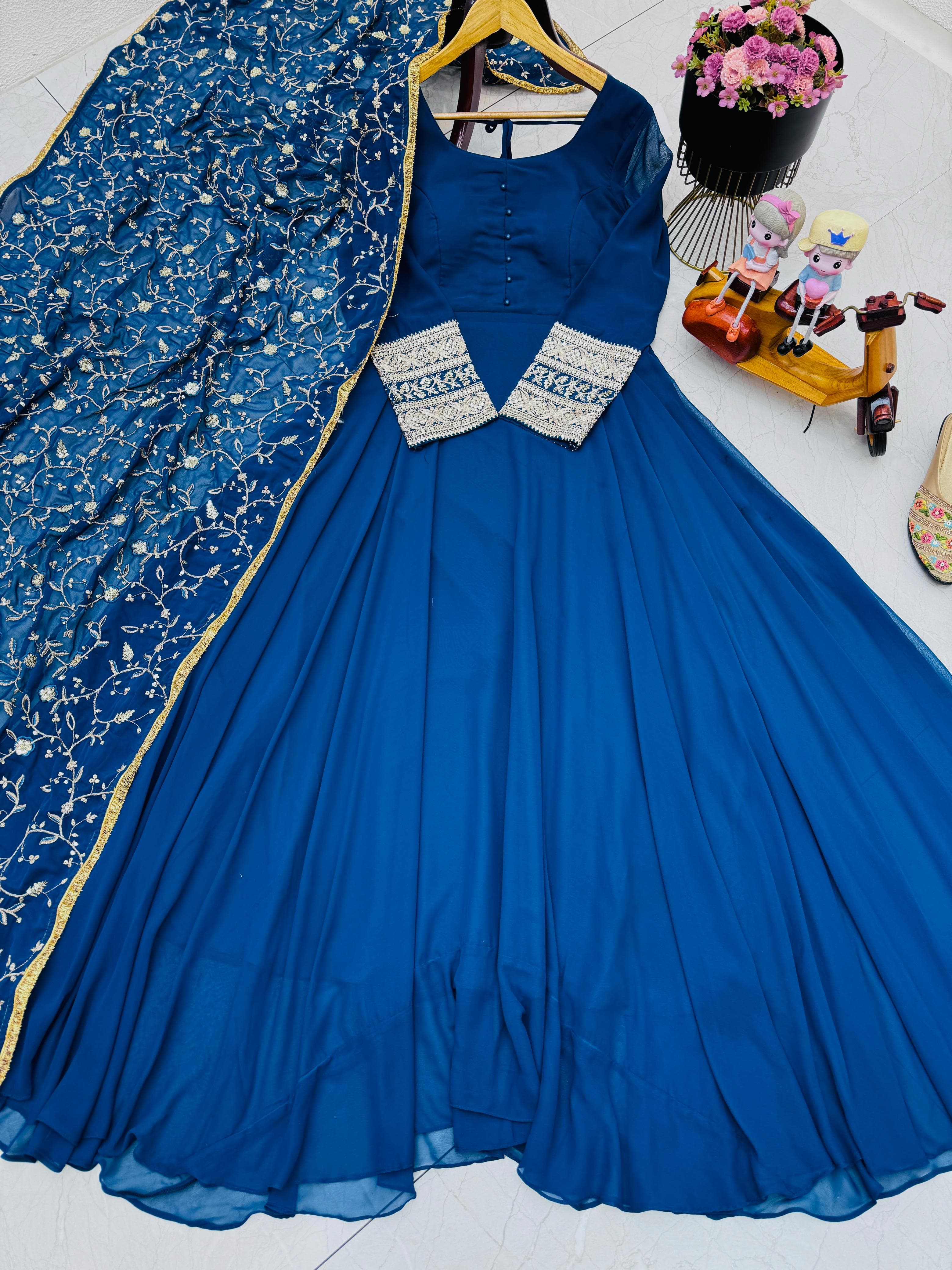 Fabulous Blue Color Georgette Party Wear Gown