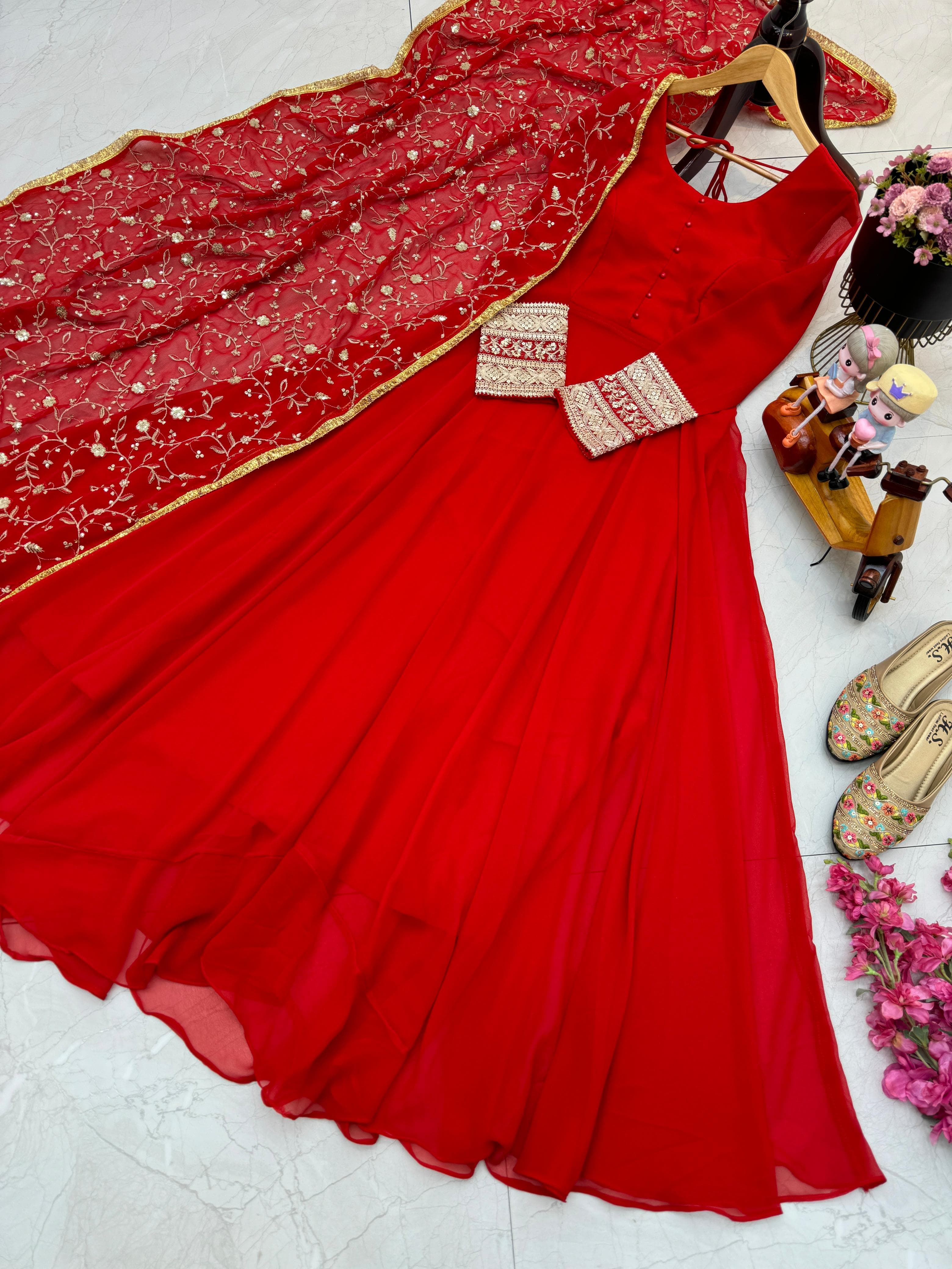 Beautiful Red Color Georgette Party Wear Gown