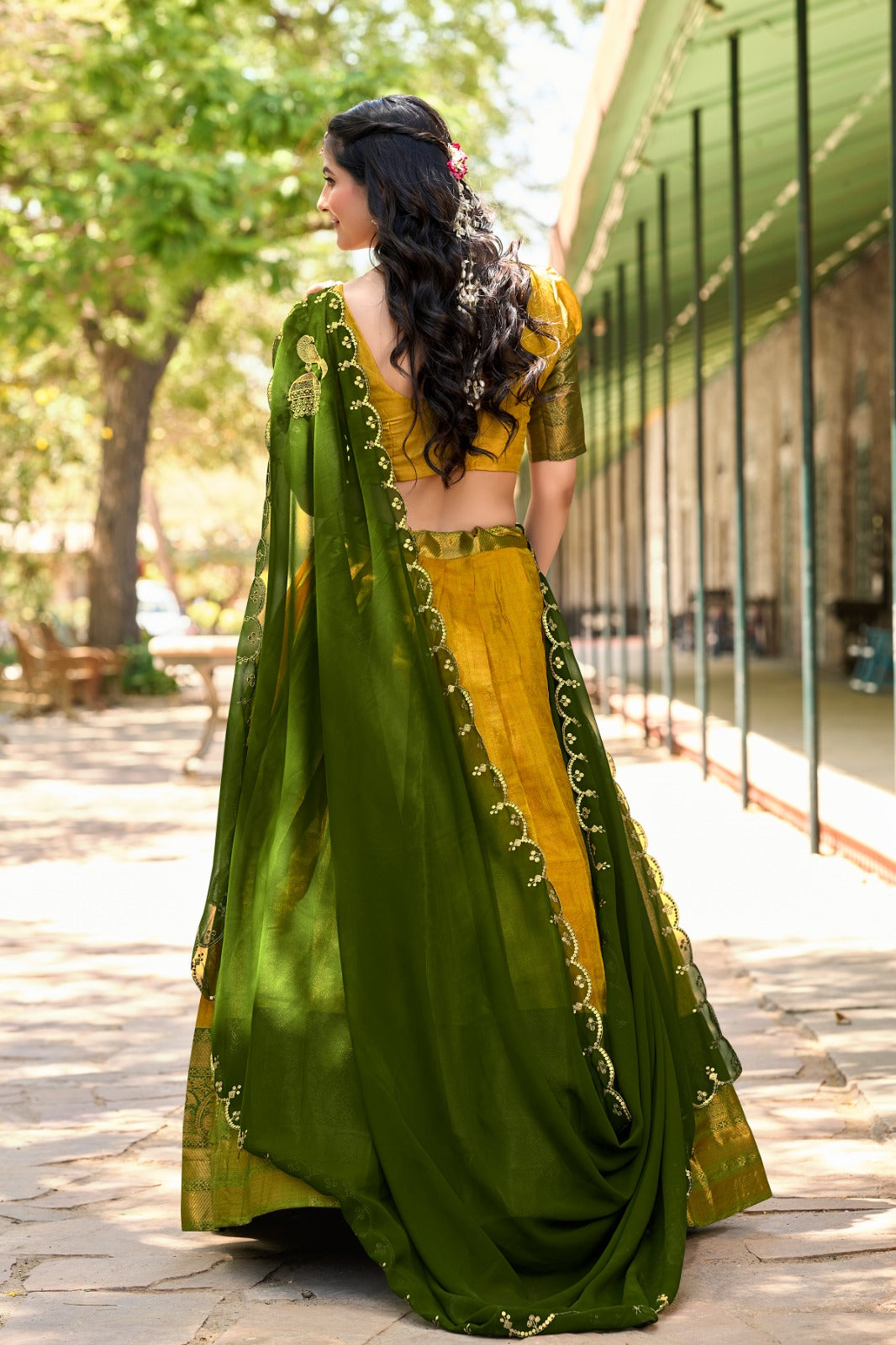 Gorgeous Yellow Zari Woven Kanchipuram Silk Half Saree Lehenga