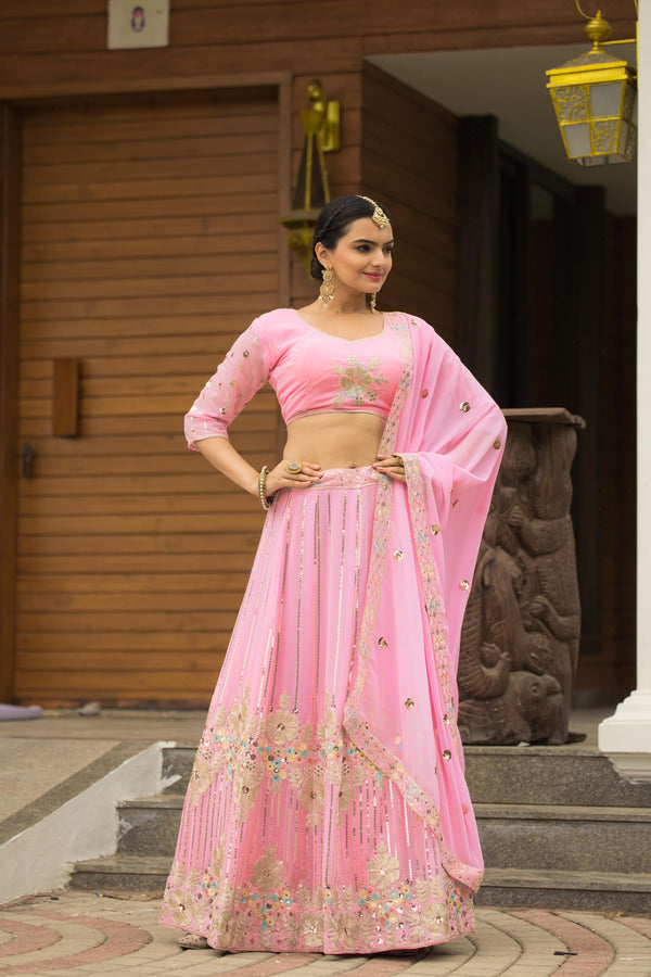 Wedding Wear Georgette Baby Pink Color Lehenga Choli