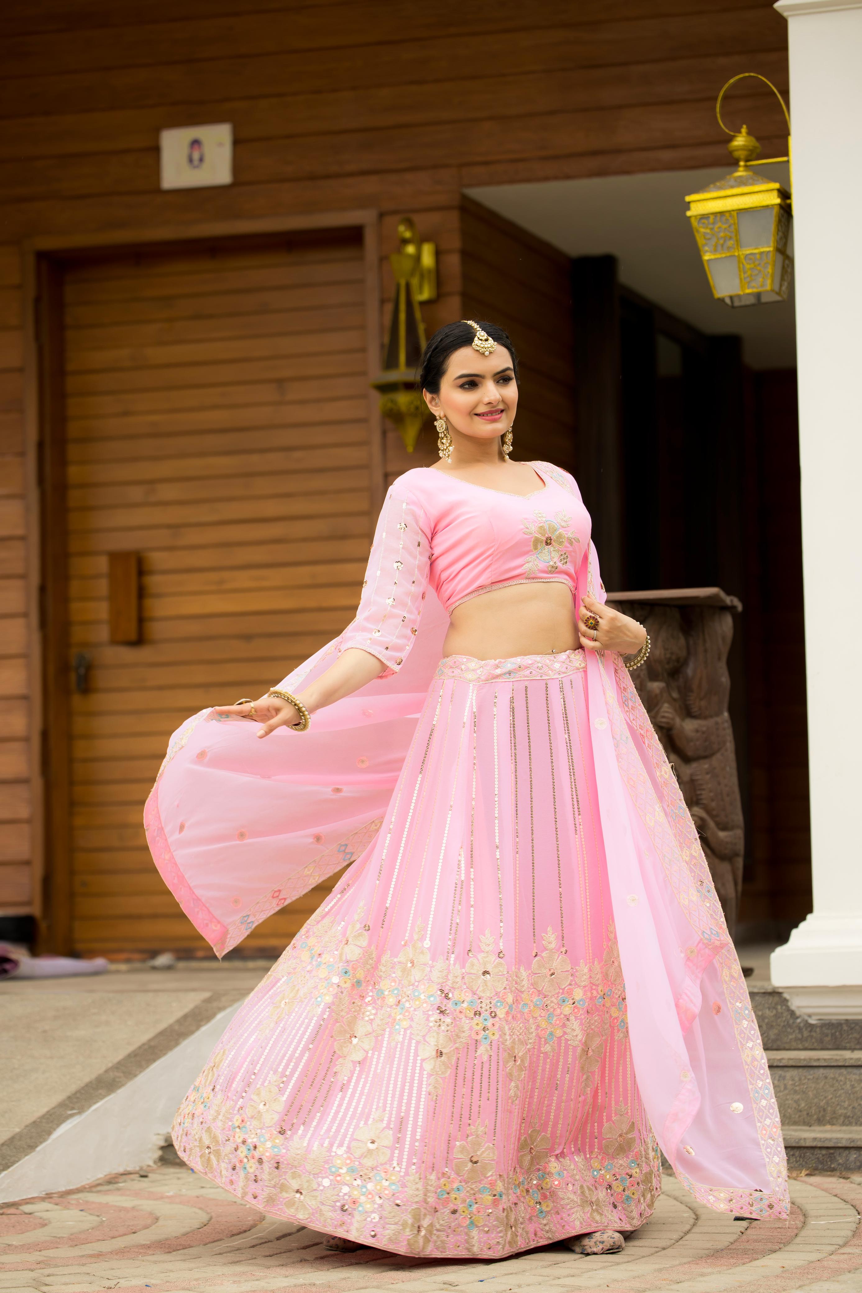 Wedding Wear Georgette Baby Pink Color Lehenga Choli