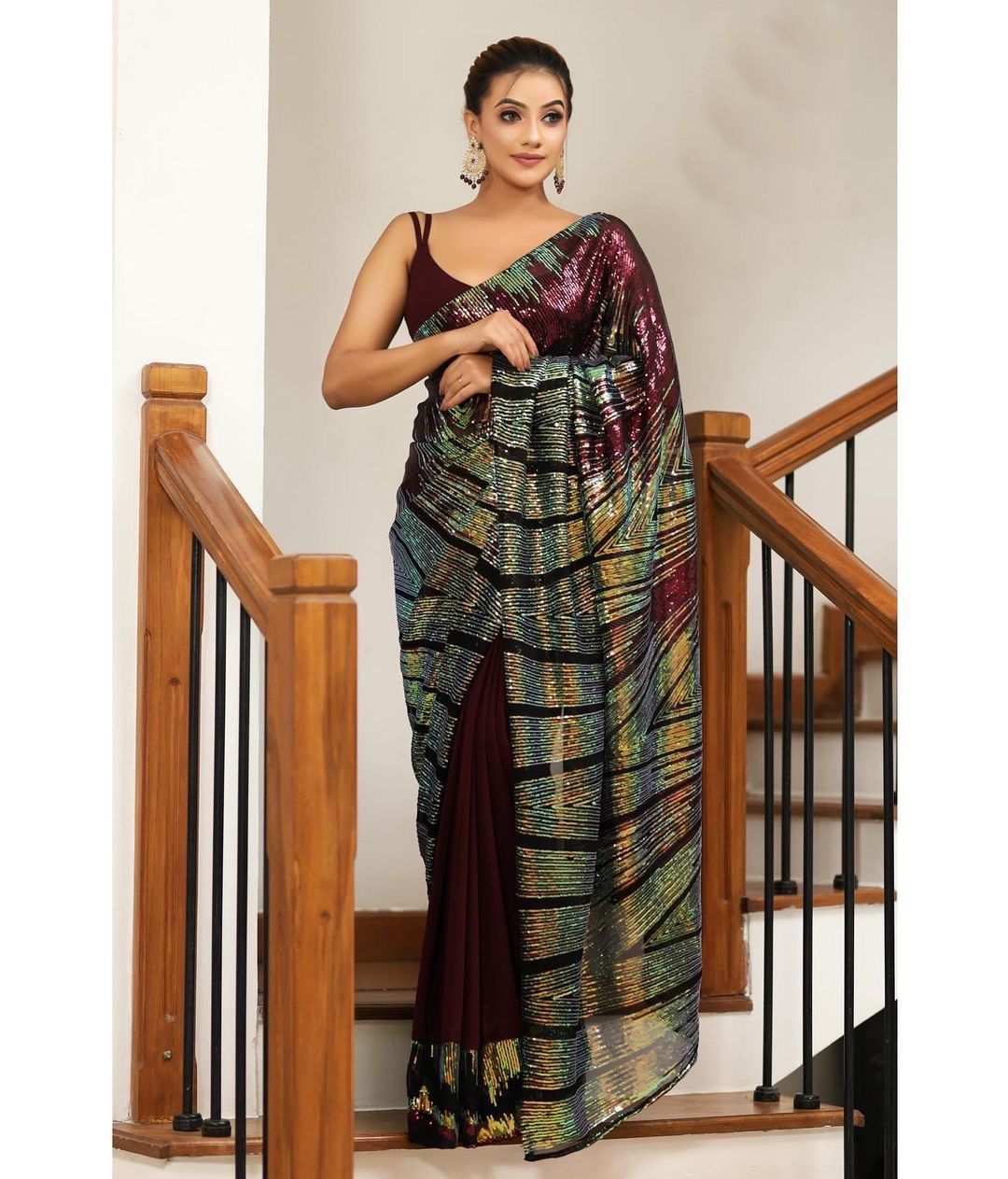 Unique Beautiful Designer Heavy Soft Georgette Sequins Saree