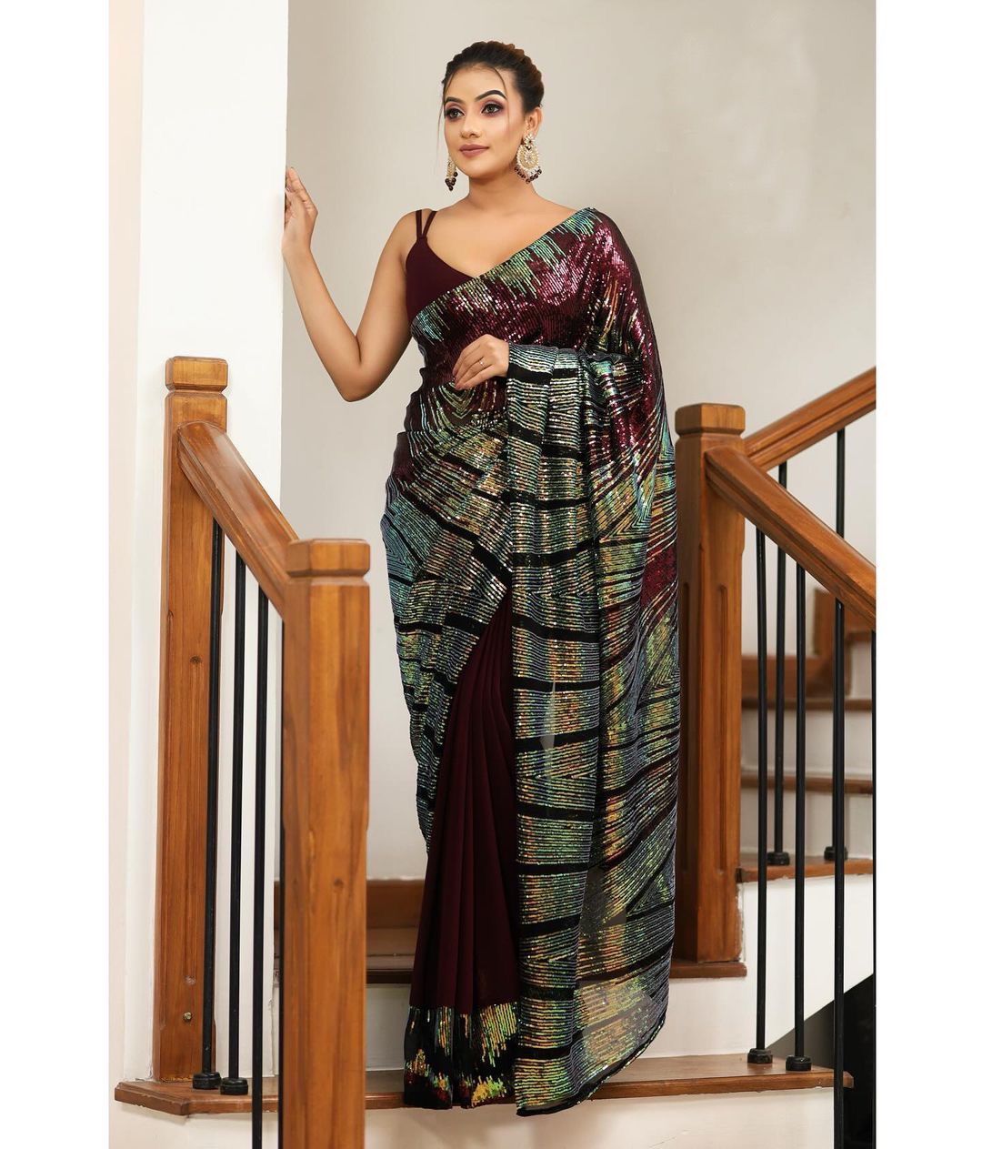 Unique Beautiful Designer Heavy Soft Georgette Sequins Saree