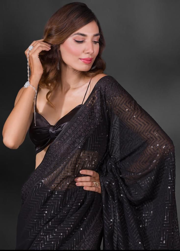 Exclusive Celebrity Style Designer Sequance Work Black Saree