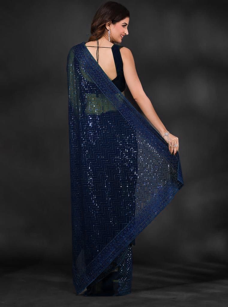 Exclusive Celebrity Style Designer Sequance Work Blue Saree