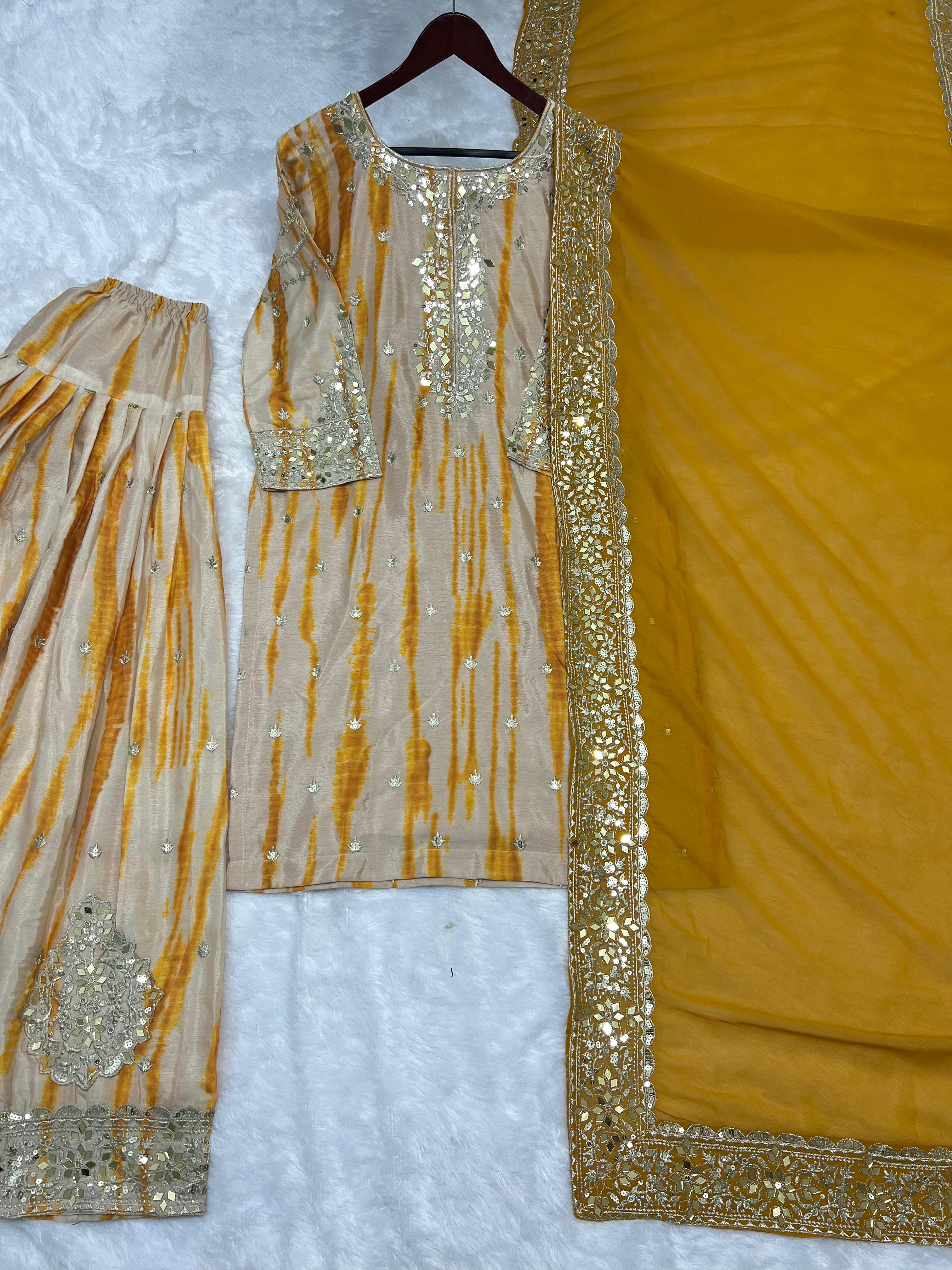 Haldi Wear Yellow Color Pure Chinon Silk With Digital Print And Sequence Work Patiyala Suit