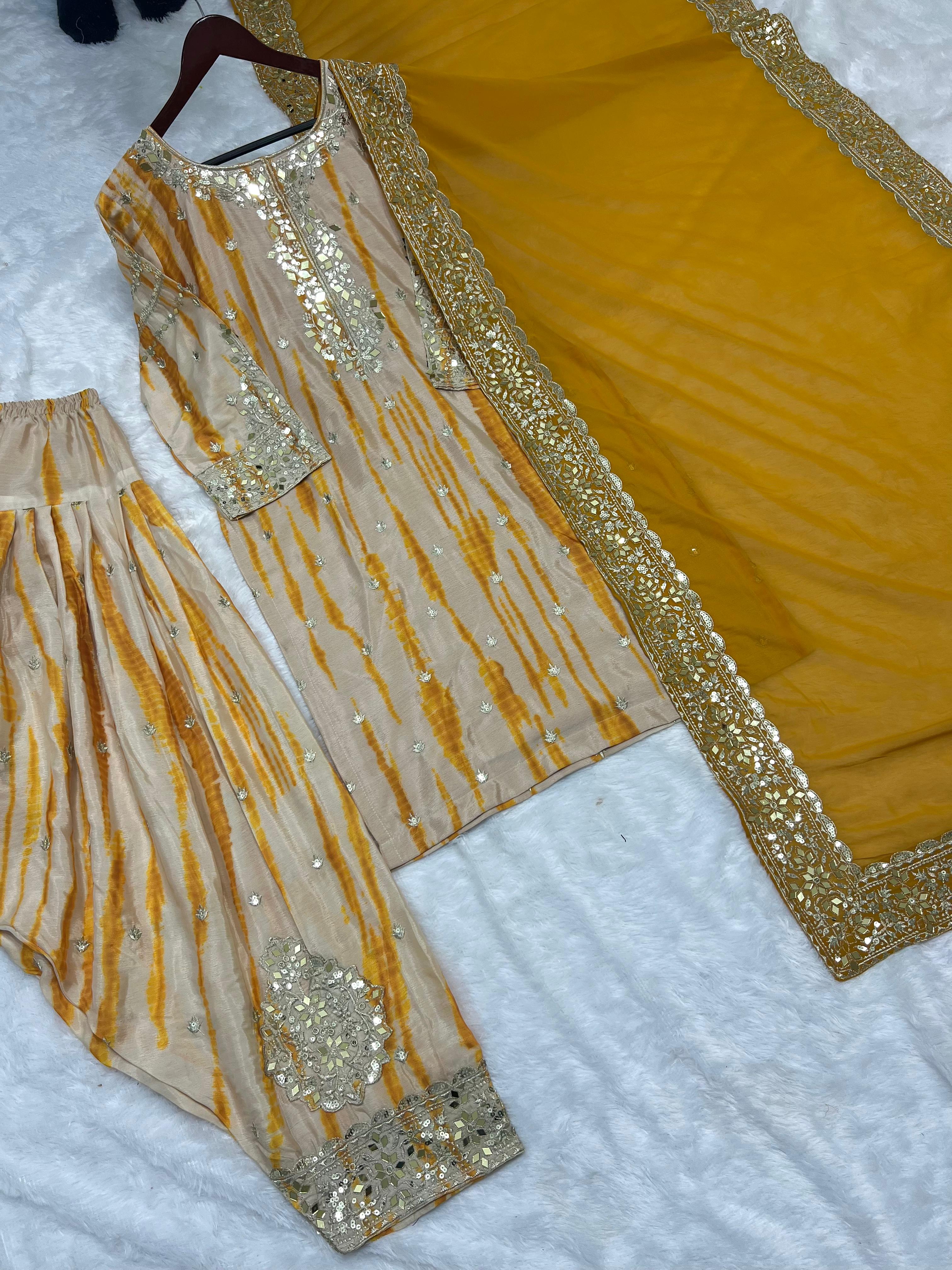 Haldi Wear Yellow Color Pure Chinon Silk With Digital Print And Sequence Work Patiyala Suit