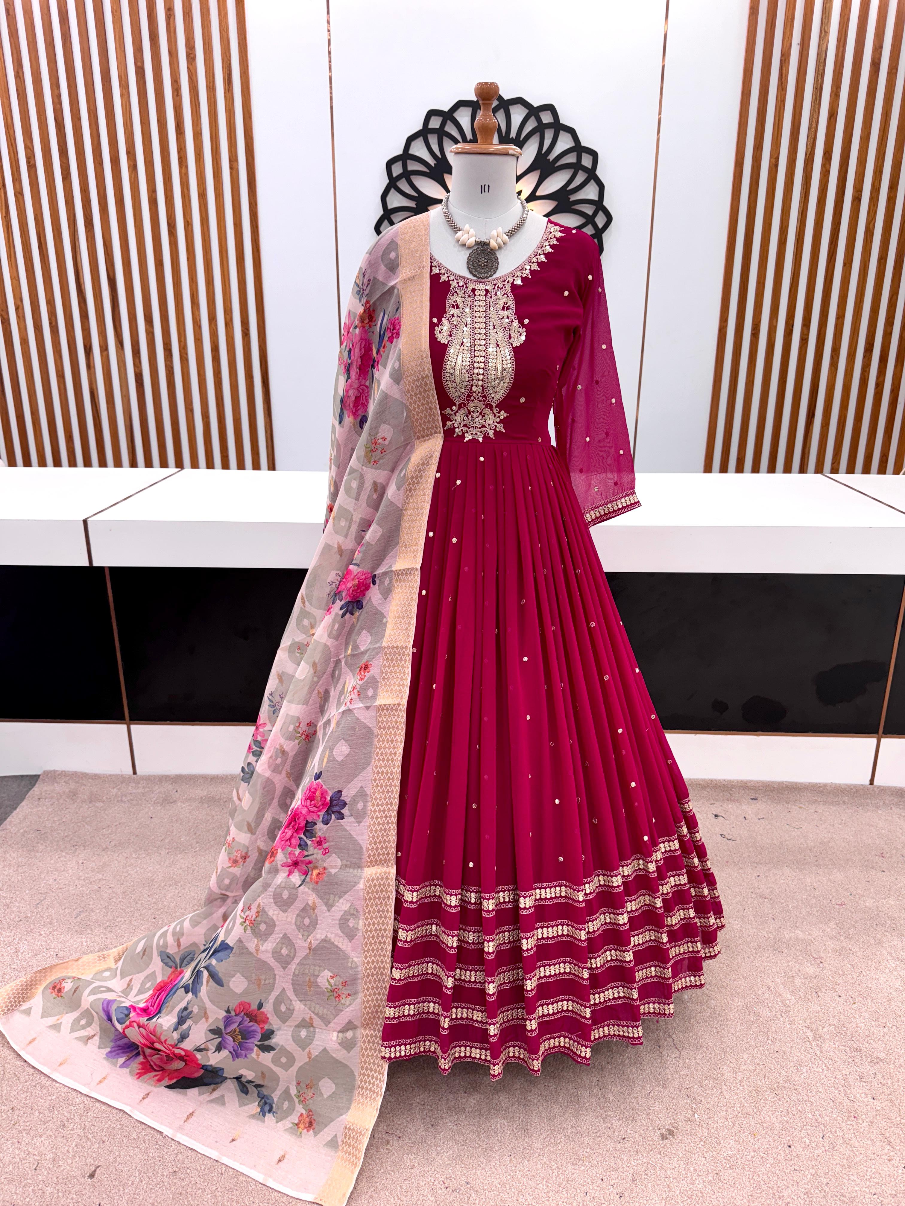 Bollywood Style Pink Color Heavy Embroidery Sequence Work Gown