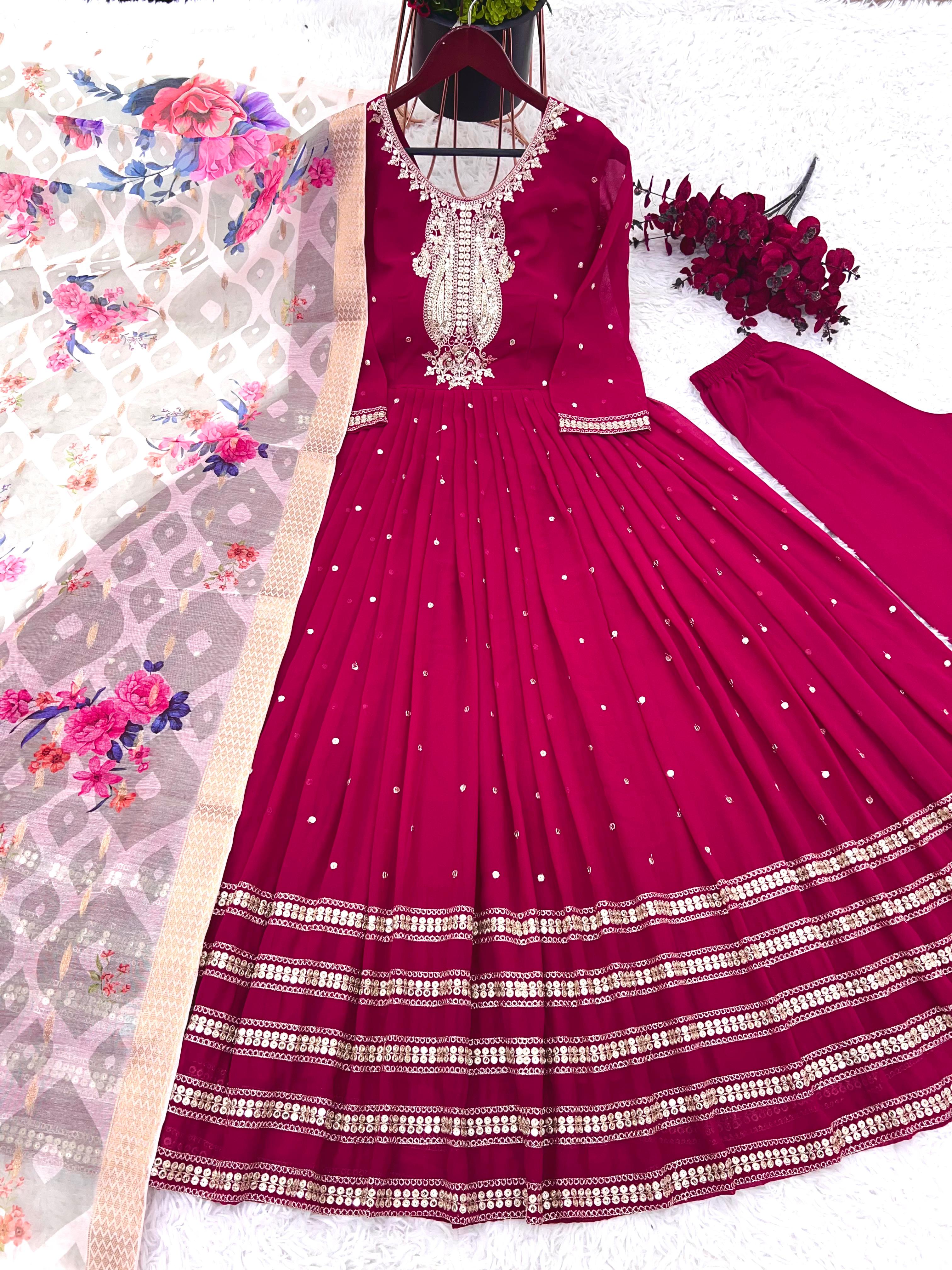 Bollywood Style Pink Color Heavy Embroidery Sequence Work Gown