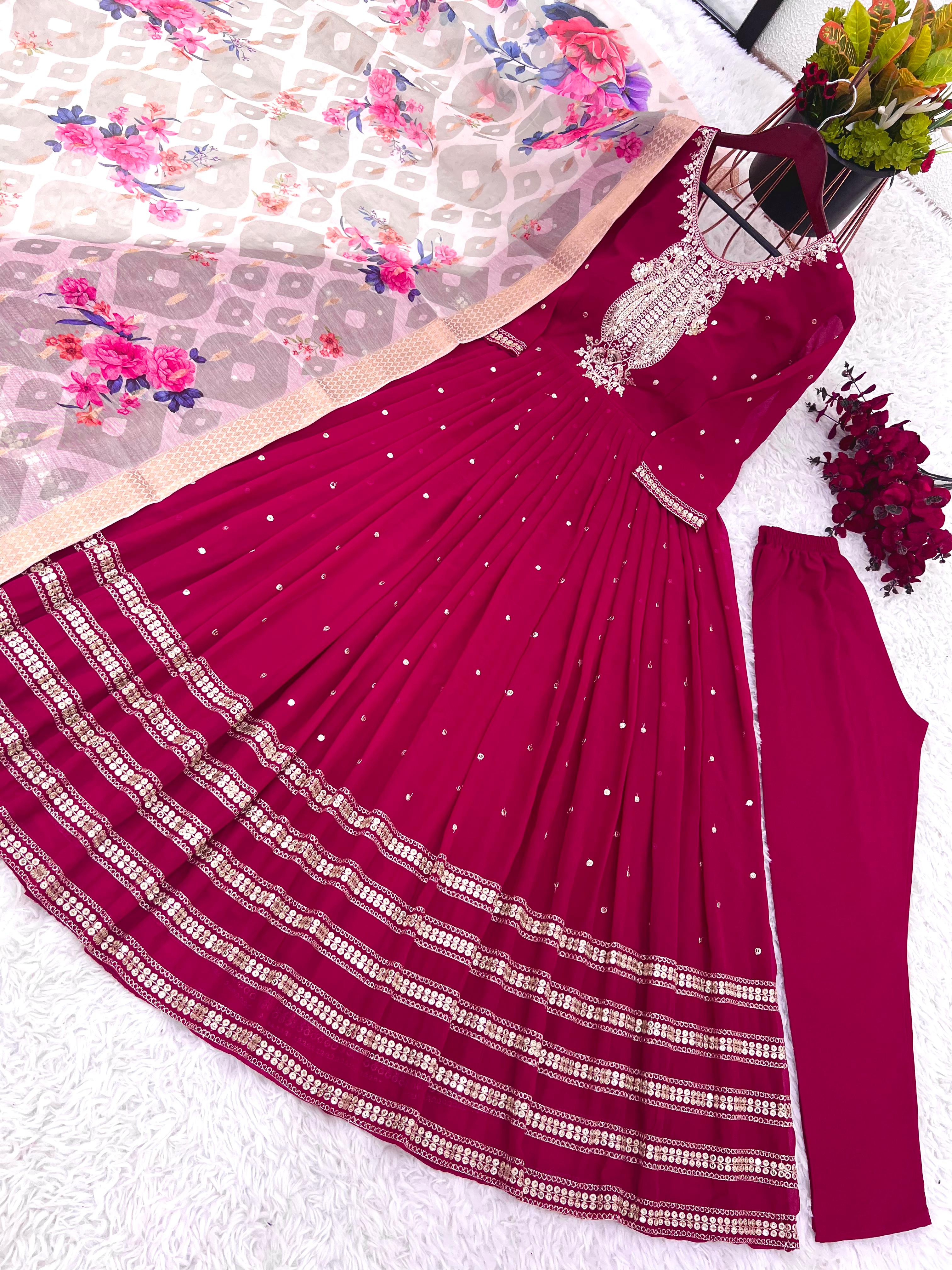 Bollywood Style Pink Color Heavy Embroidery Sequence Work Gown