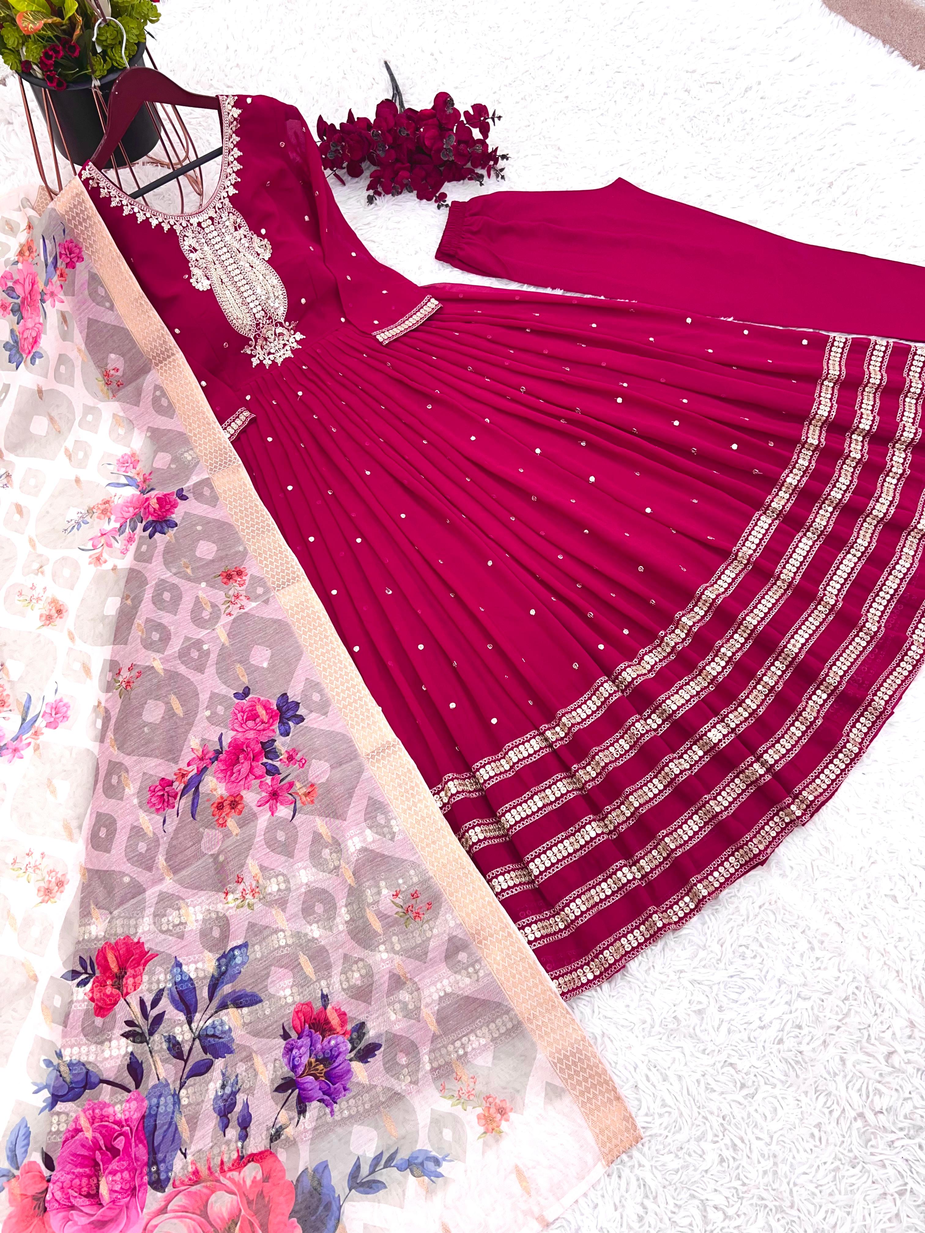 Bollywood Style Pink Color Heavy Embroidery Sequence Work Gown