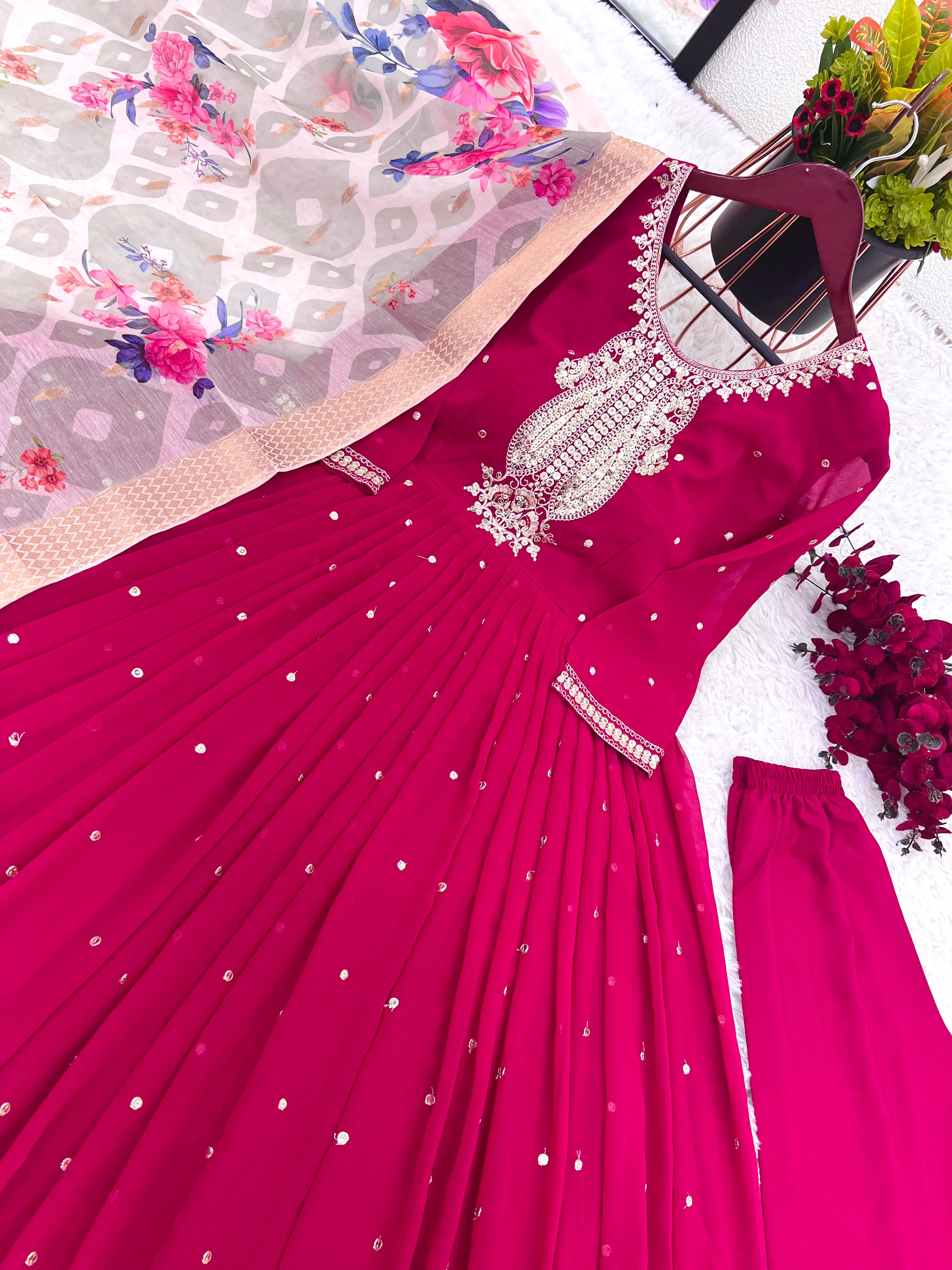 Bollywood Style Pink Color Heavy Embroidery Sequence Work Gown