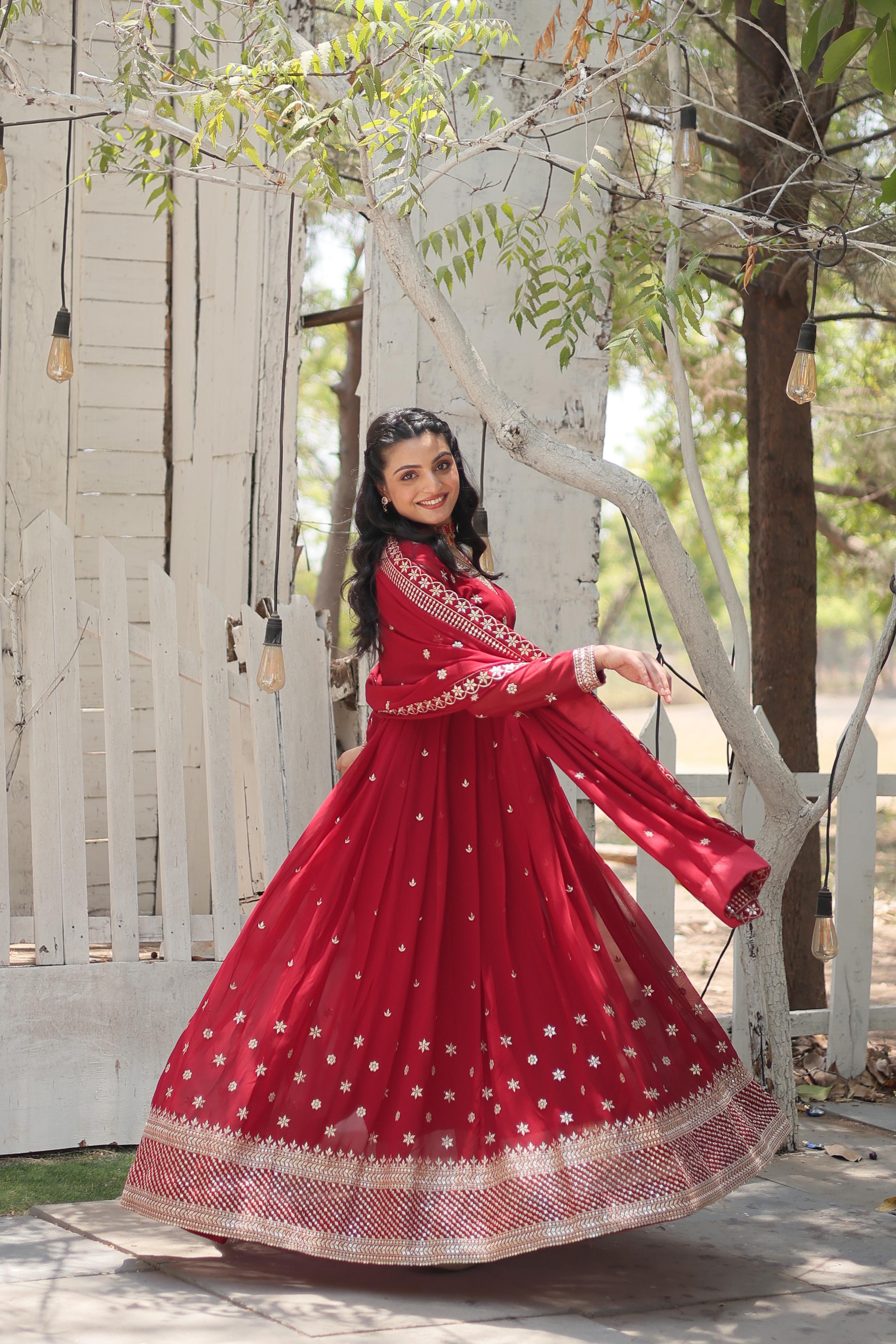 Delightful Purple Color Beautiful Sequins Embroidered Work Gown WIth Dupatta