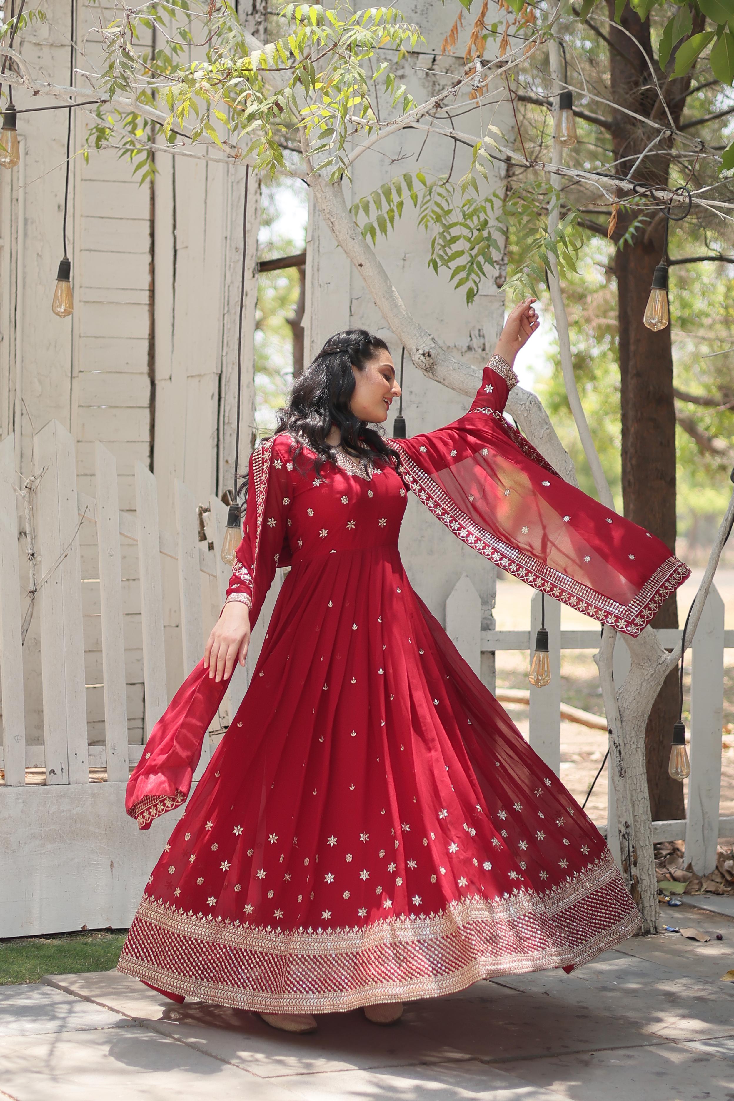 Delightful Purple Color Beautiful Sequins Embroidered Work Gown WIth Dupatta