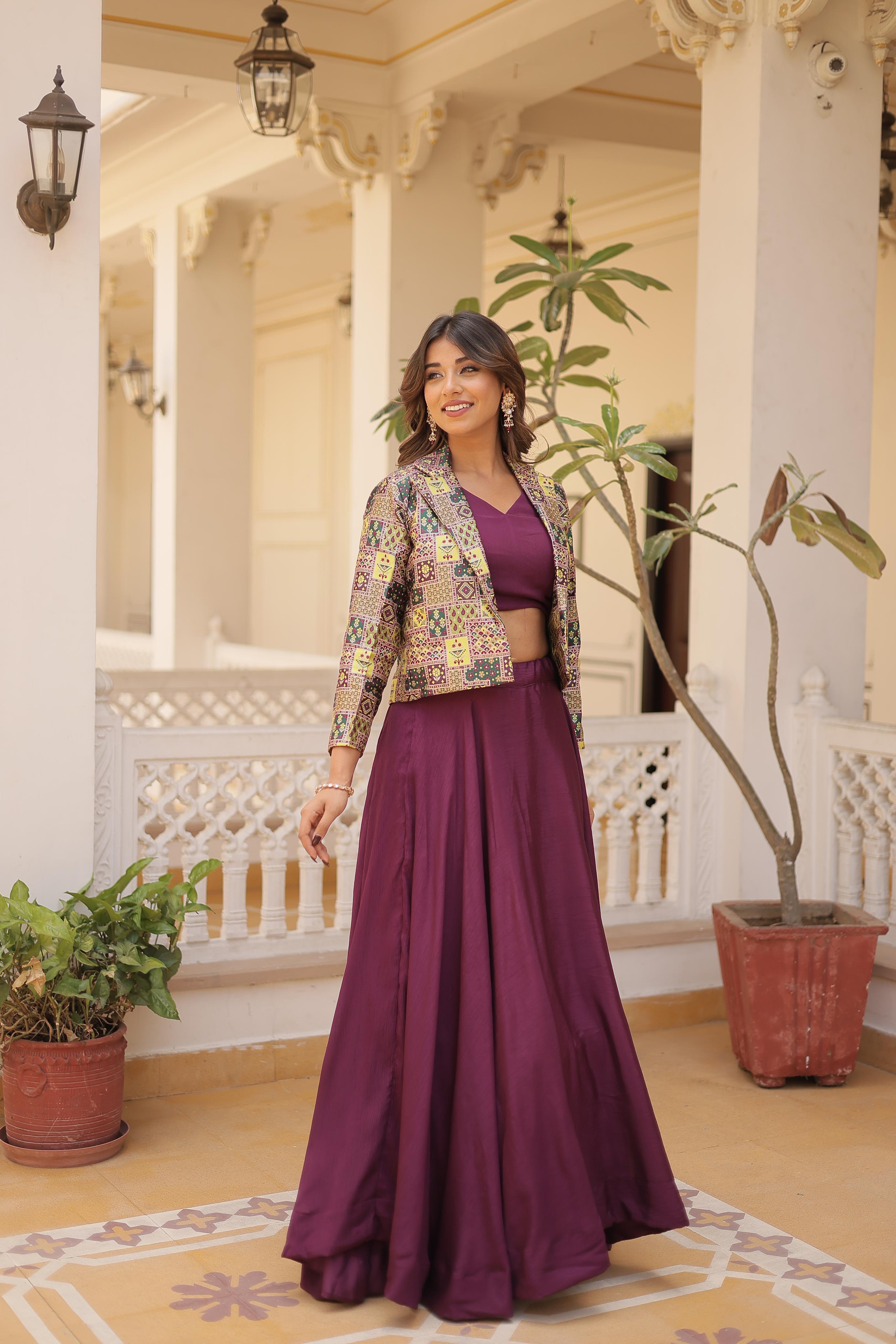 Mesmerizing Wine Color Chinon Work Lehenga Choli With Koti