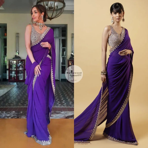 Beautiful Bollywood eavy Soft Georgette Purple Designer Saree