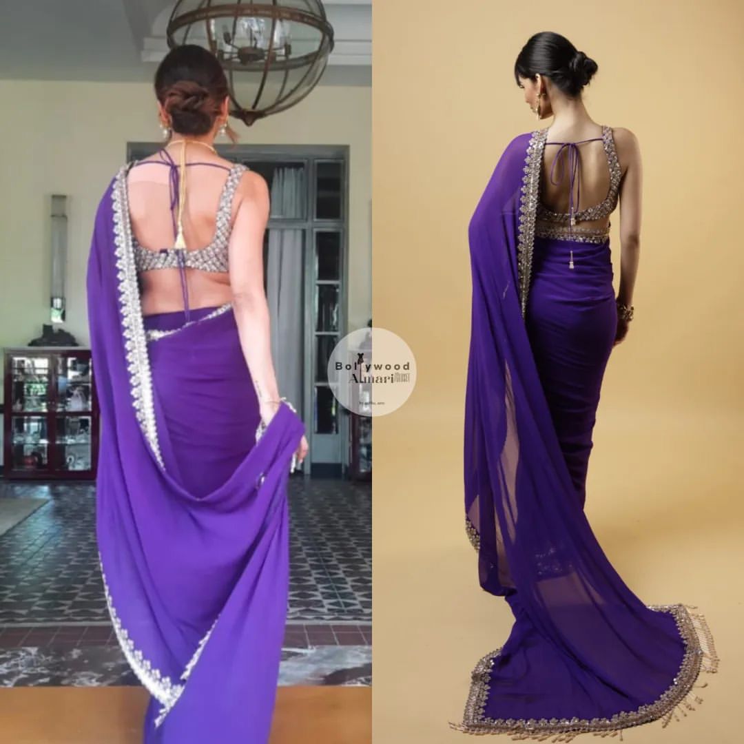 Beautiful Bollywood eavy Soft Georgette Purple Designer Saree