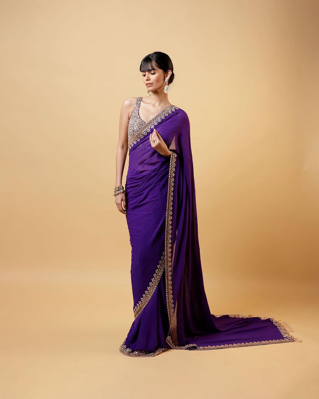 Beautiful Bollywood eavy Soft Georgette Purple Designer Saree