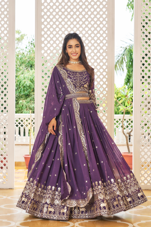 Purple Color Georgette Embroidery 7mm Sequence Work Designer Lehenga Choli