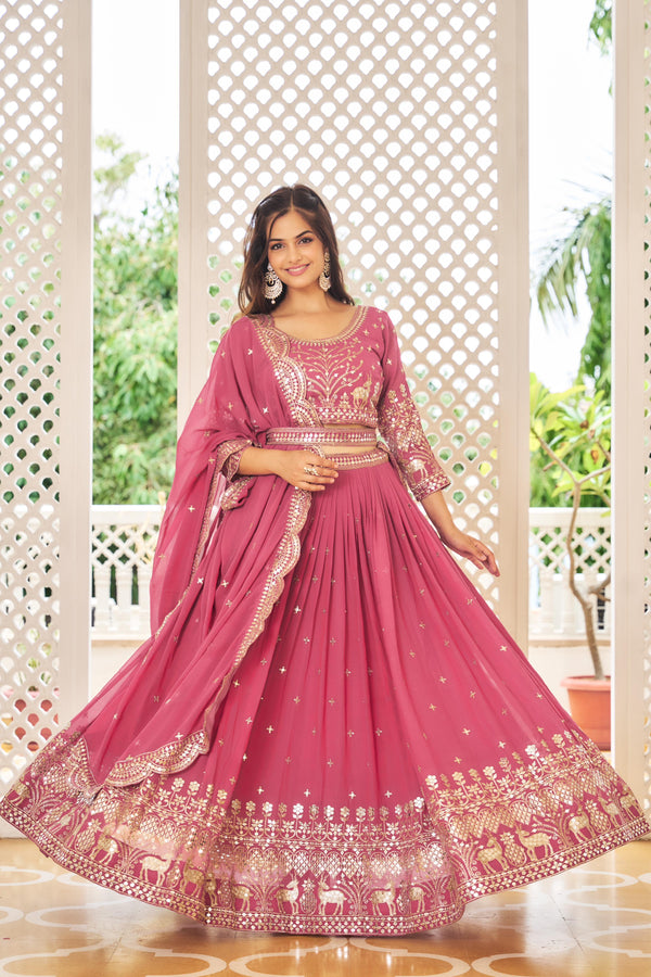 Pink Color Georgette Embroidery 7mm Sequence Work Designer Lehenga Choli