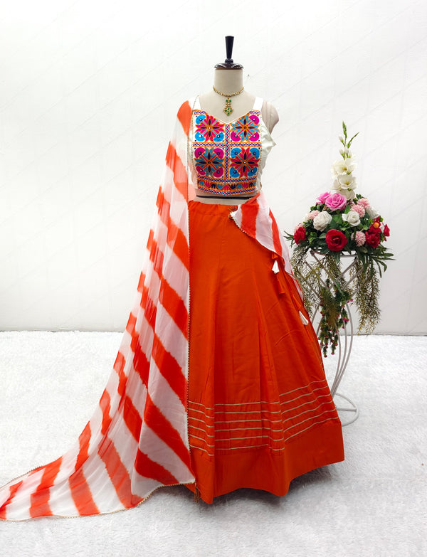 Traditional Wear Orange Color Heavy Cotton Silk Lehenga Choli