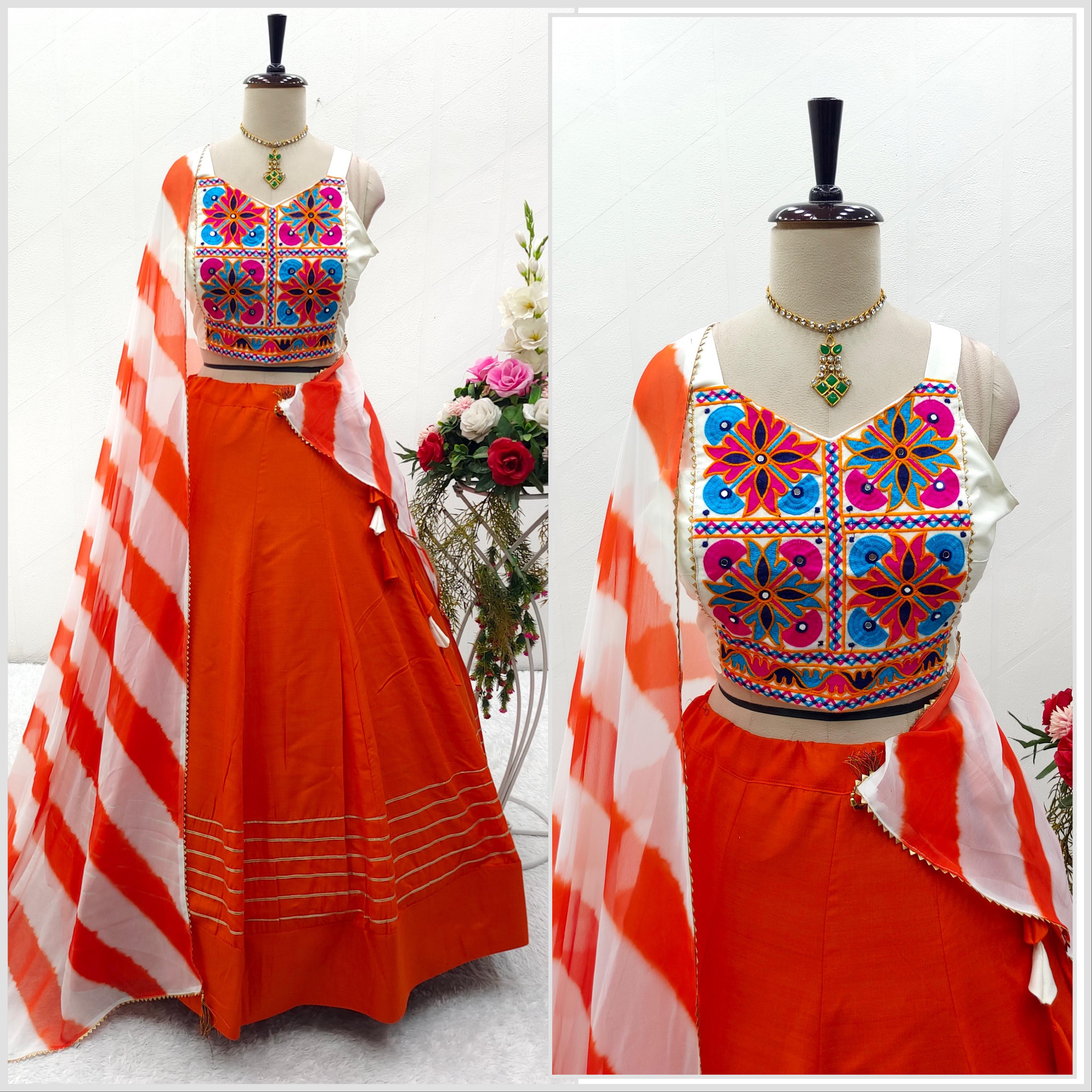 Traditional Wear Orange Color Heavy Cotton Silk Lehenga Choli