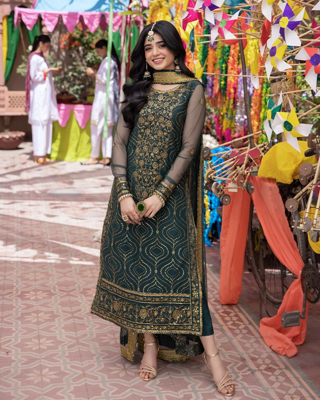 Beautiful Designer  Hevay Faux Georgette Green Color Salwar Suit