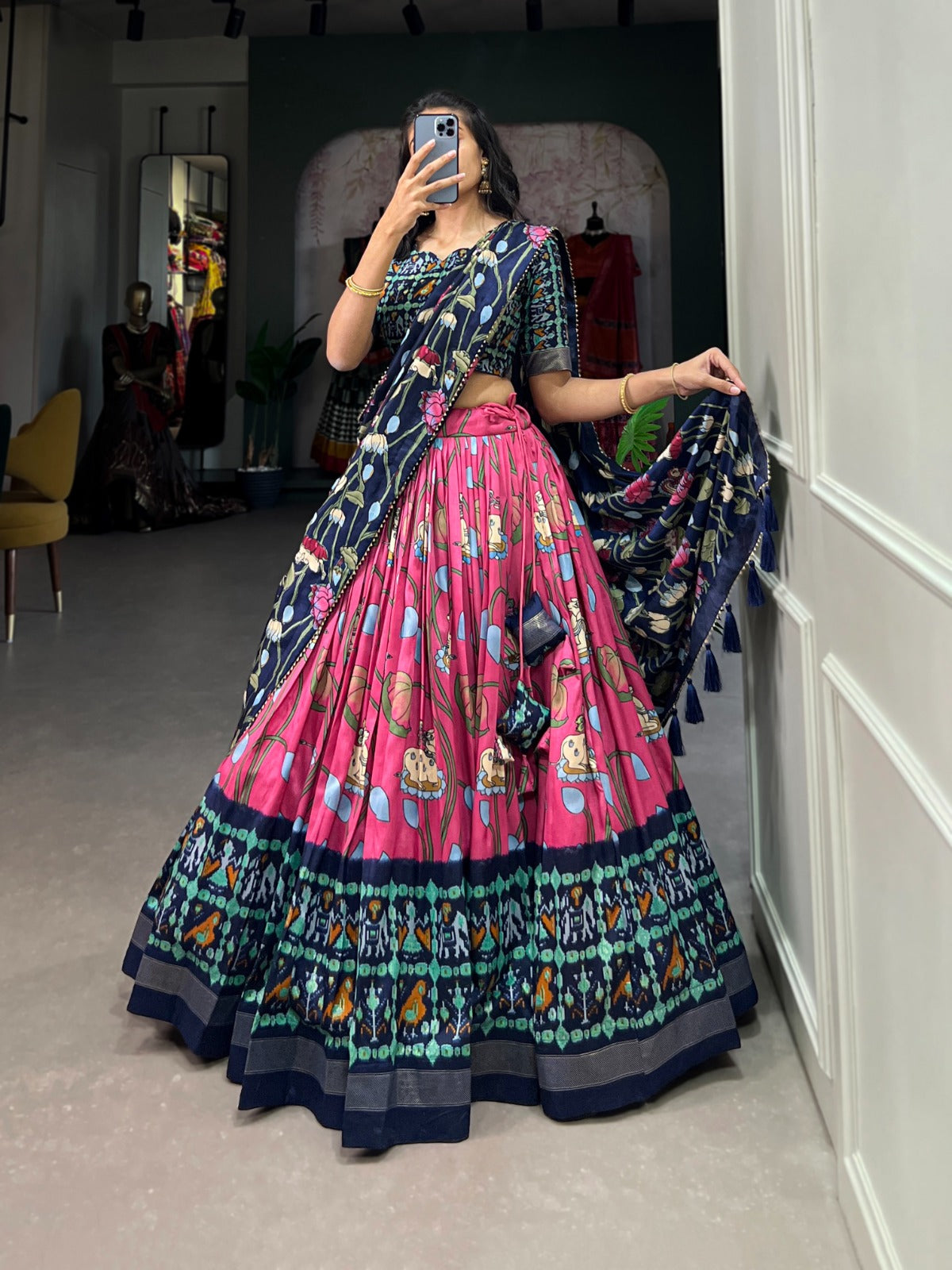 Wedding Wear Pichwai And Patola Printed Combination Tussar Silk Pink Lehenga Choli