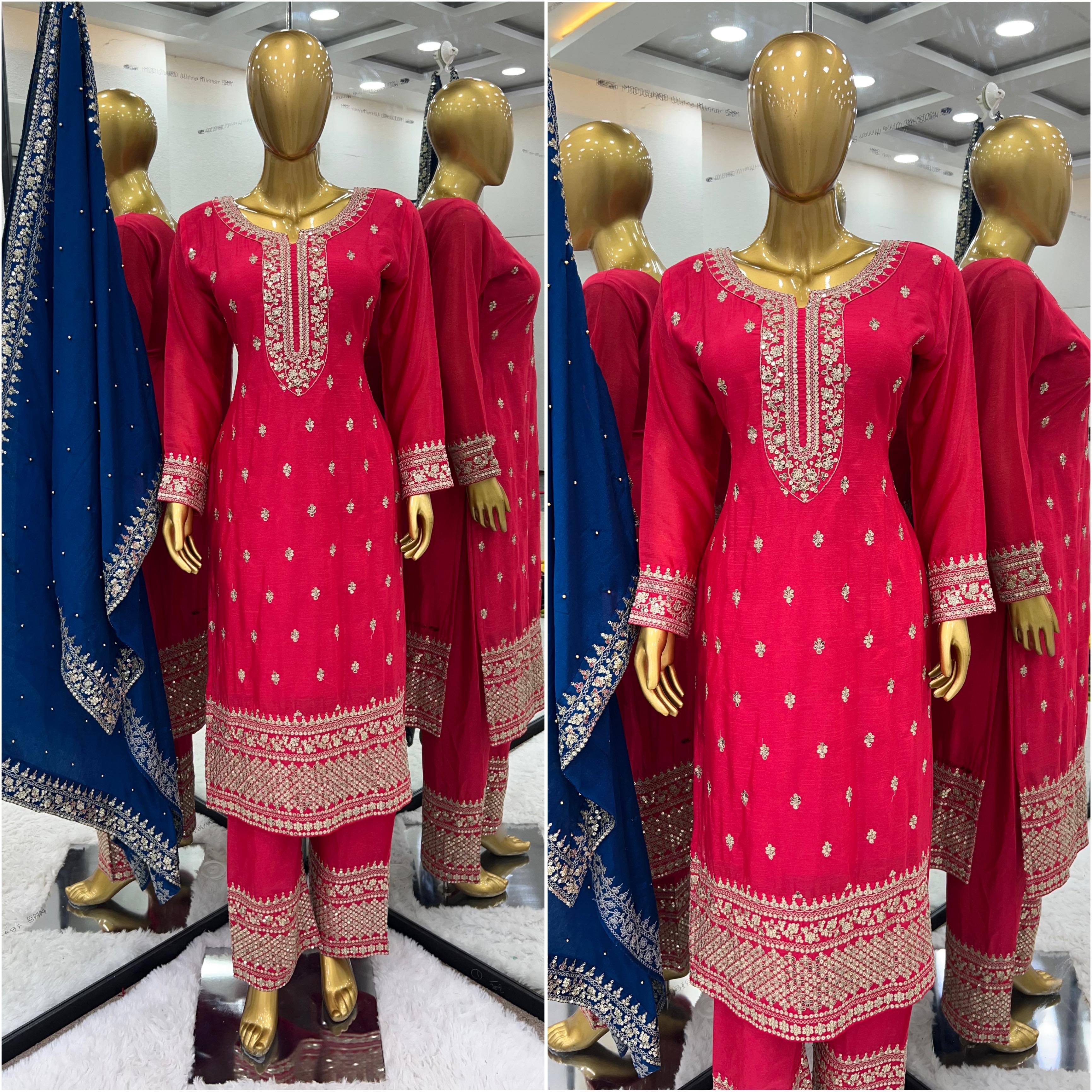 Stylish Fully Stitched Pink Color Sequence Work Palazzo Set