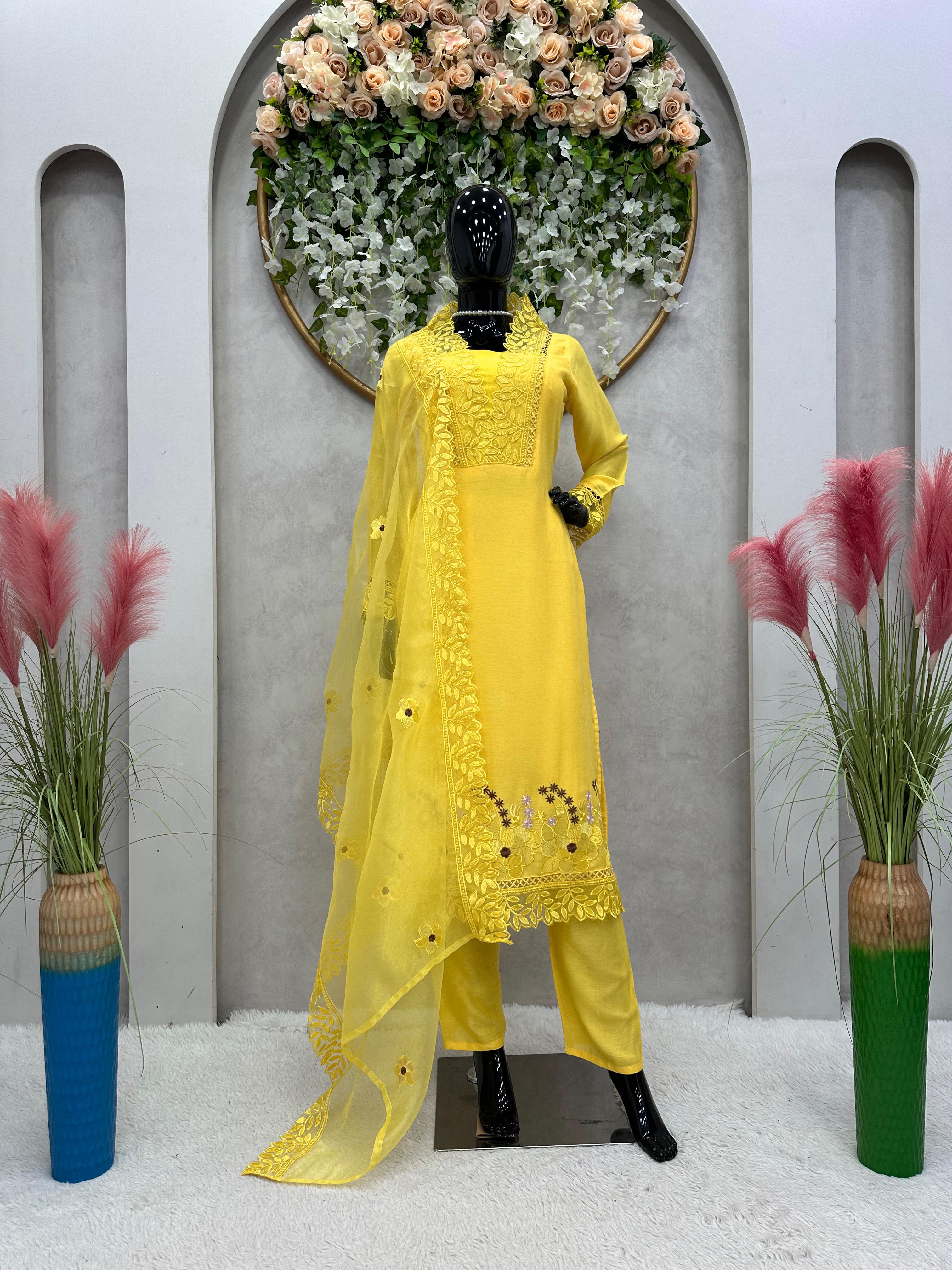 Marriage Special Yellow Color Maslin Cotton Salwar Suit