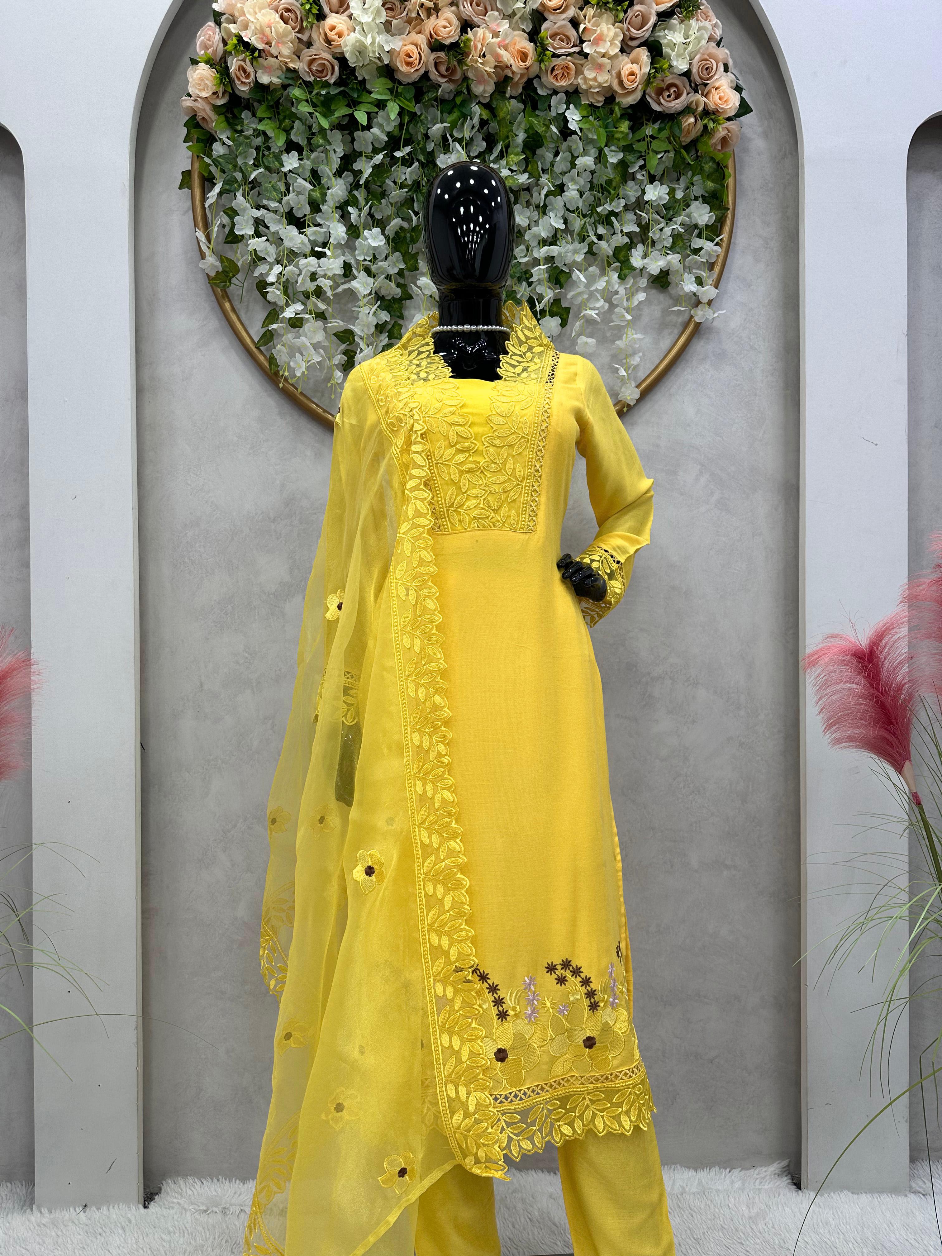 Marriage Special Yellow Color Maslin Cotton Salwar Suit