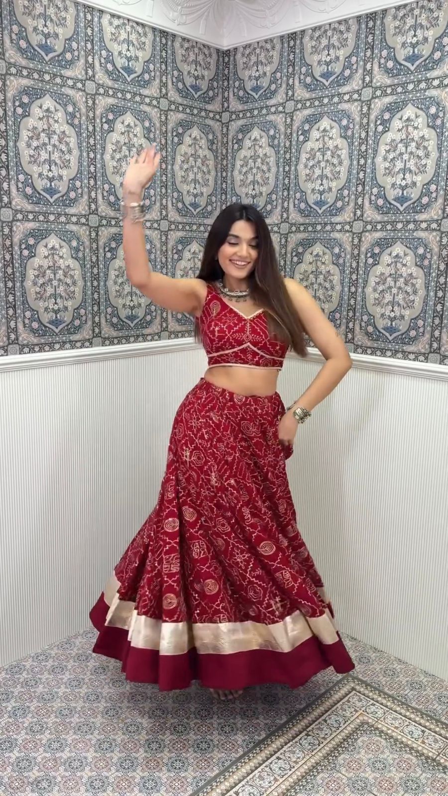 Navratri Special Prachi Solanki Wear Maroon Color Maslin Lehenga Choli