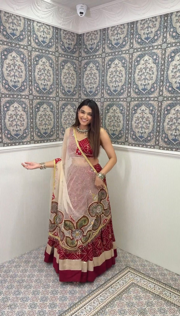 Navratri Special Prachi Solanki Wear Maroon Color Maslin Lehenga Choli