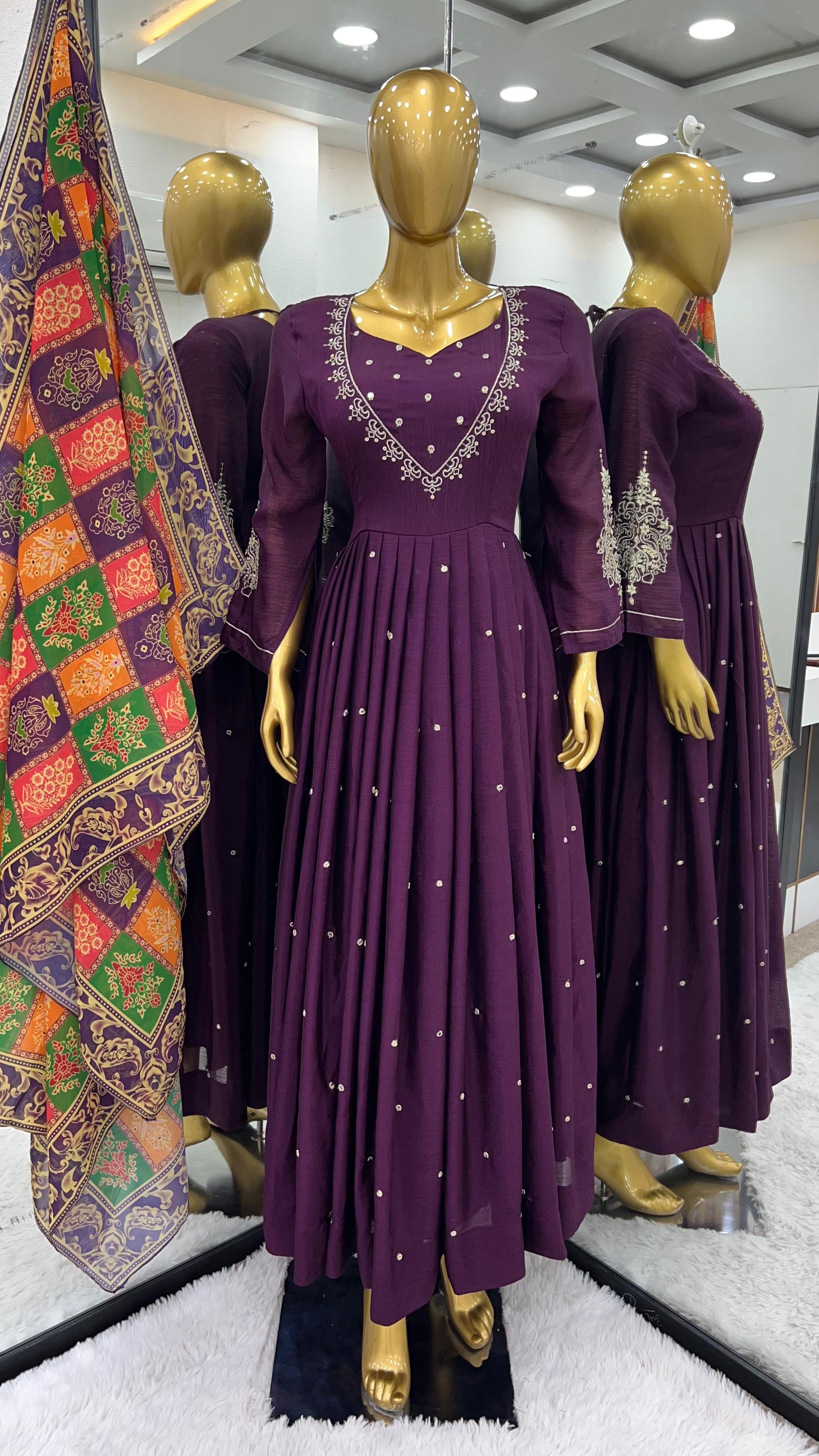 Wedding Wear Pure Chinon Silk With Embroidery Sequence Work Fancy Anarkali Suit