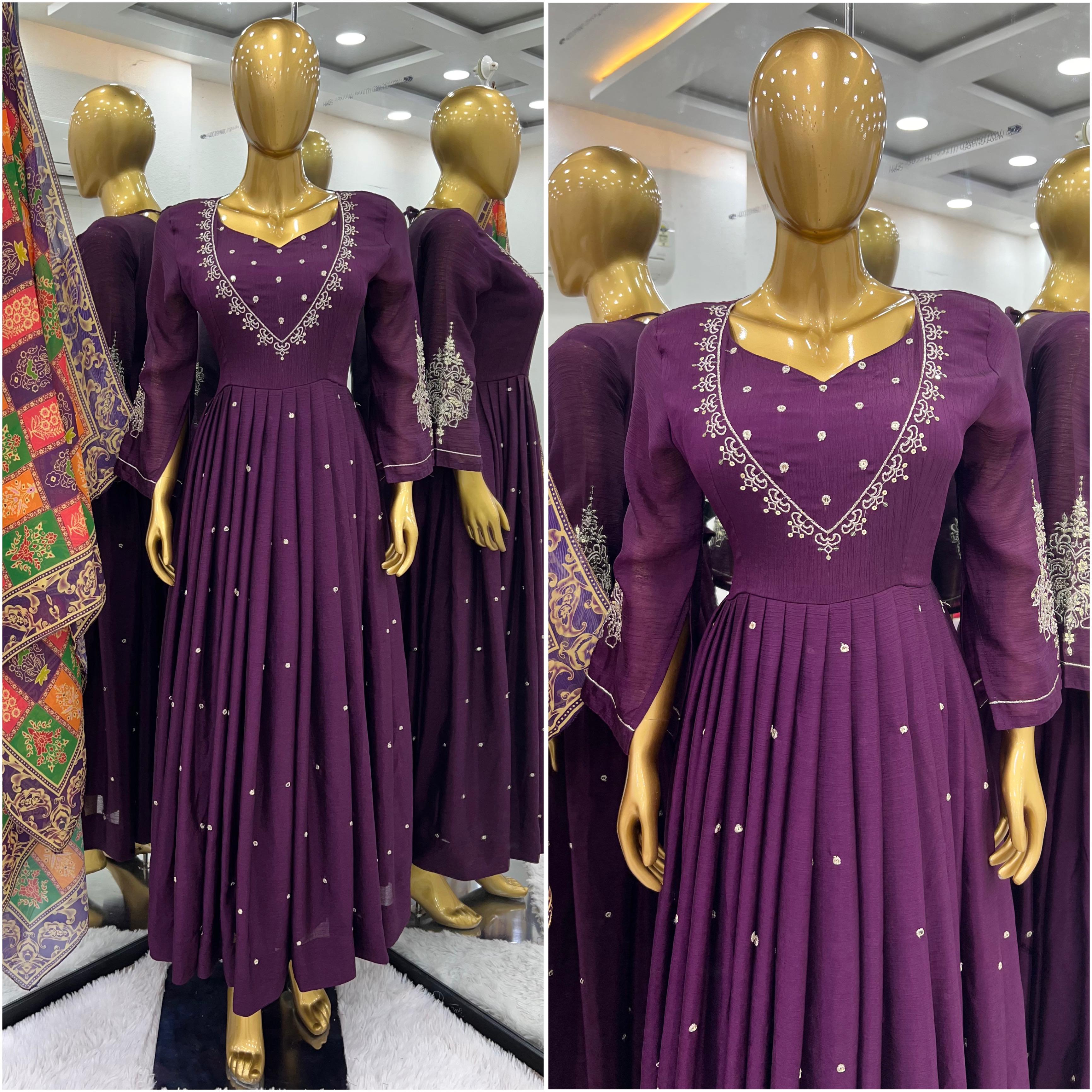 Wedding Wear Pure Chinon Silk With Embroidery Sequence Work Fancy Anarkali Suit