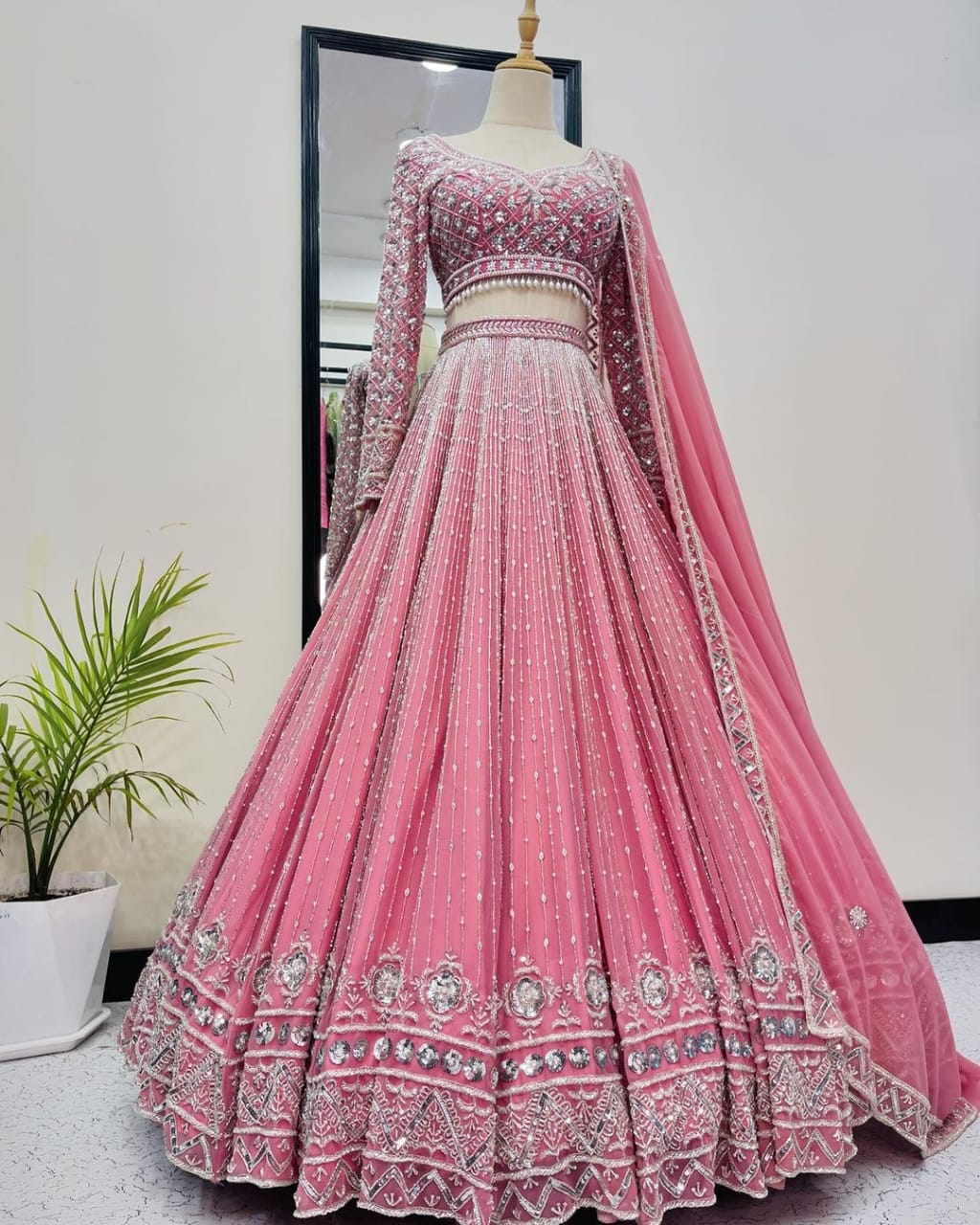 Bridal Wear Heavy Embroidered Sequence Work Peach Lehengas Choli With Dupatta