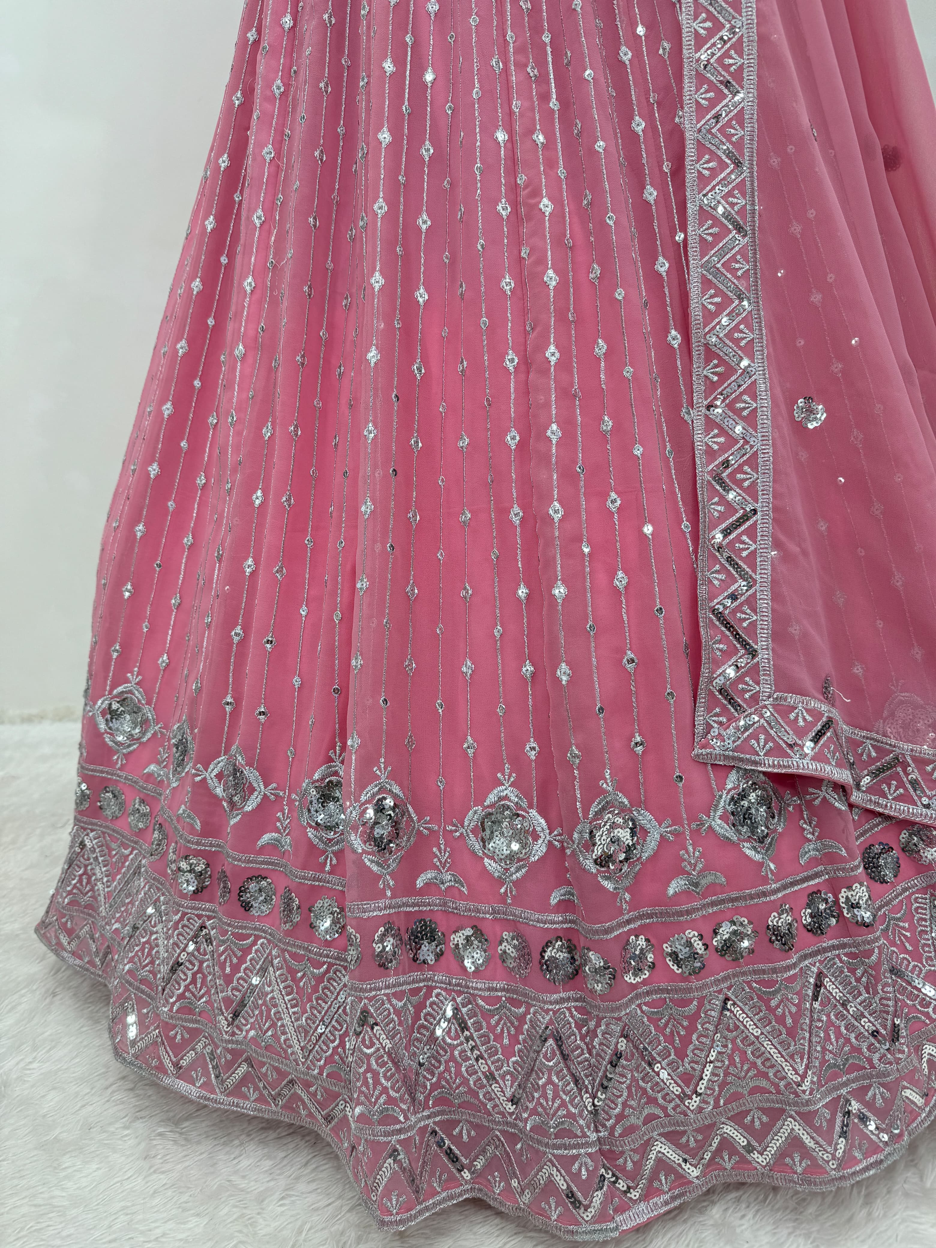 Bridal Wear Heavy Embroidered Sequence Work Peach Lehengas Choli With Dupatta